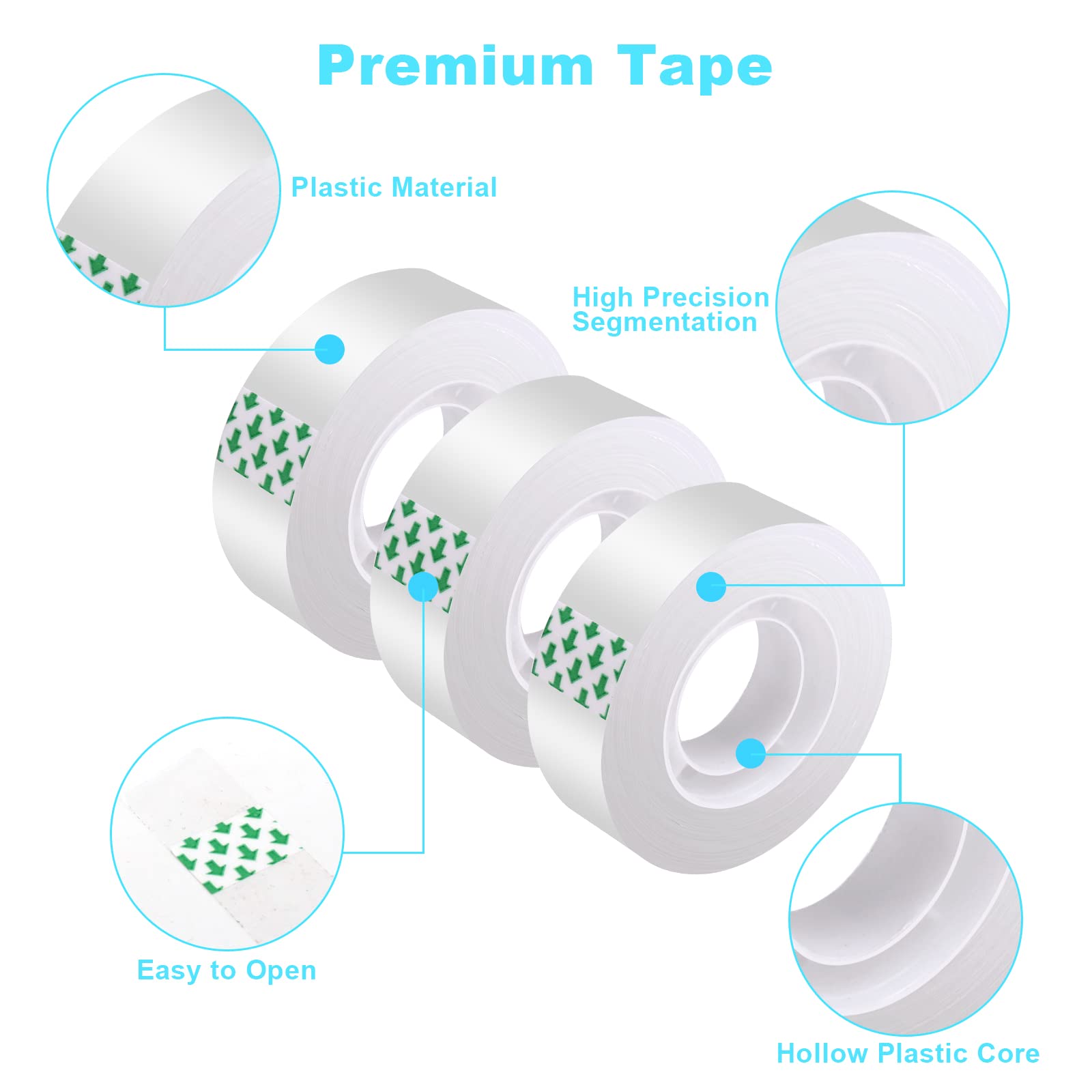 16 Rolls Clear Transparent Gift Wrapping Tape Refills - Strong Adhesive for Gifts, Office, Home & School Use - Bulk Desk Supplies for Wrapping Presents, Sealing Envelopes & DIY Crafts