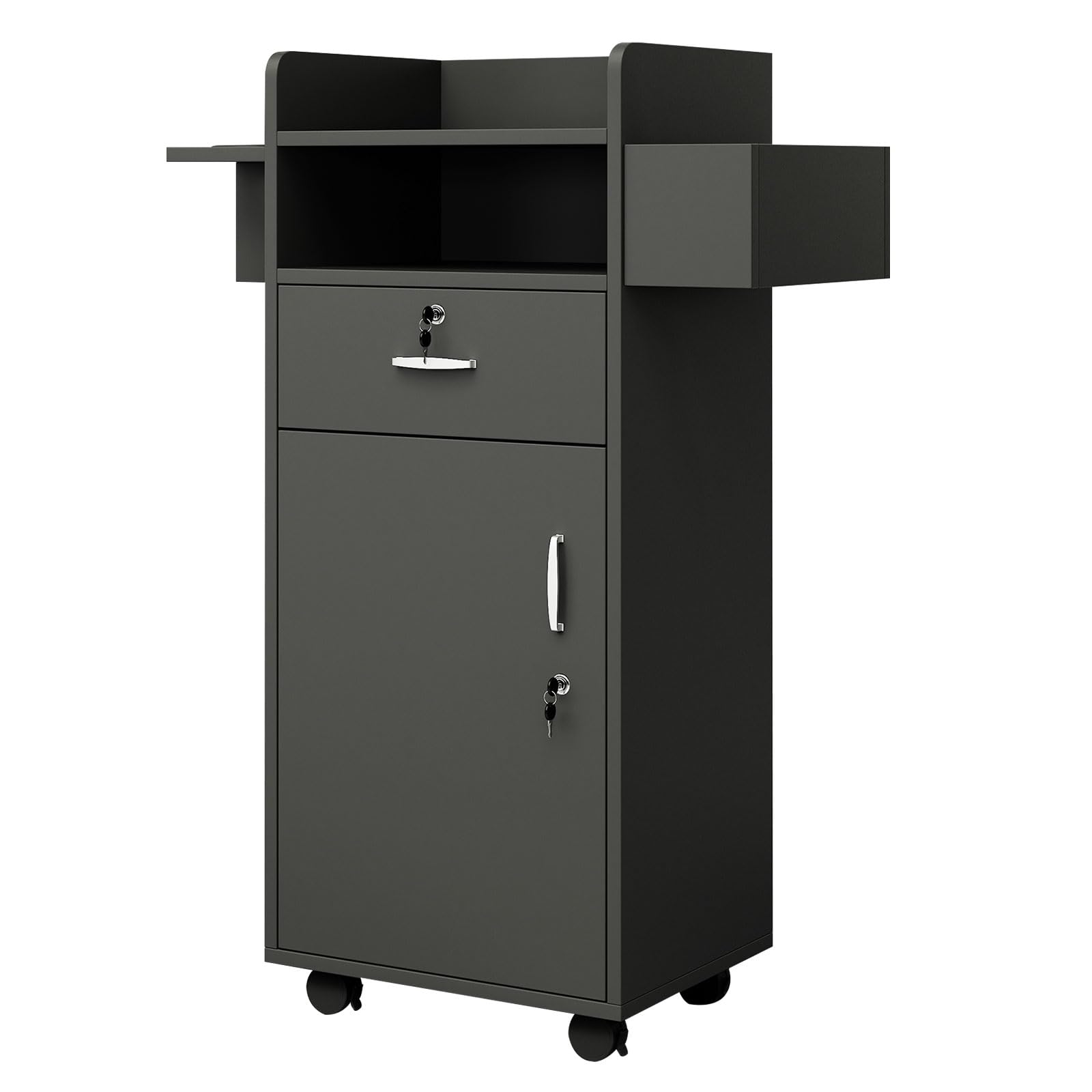 Professional Salon Station Cart with Locking Drawers & 3 Tool Holsters - Versatile Mobile Storage Trolley for Hair Stylists, Home Salons & Spas (15.7