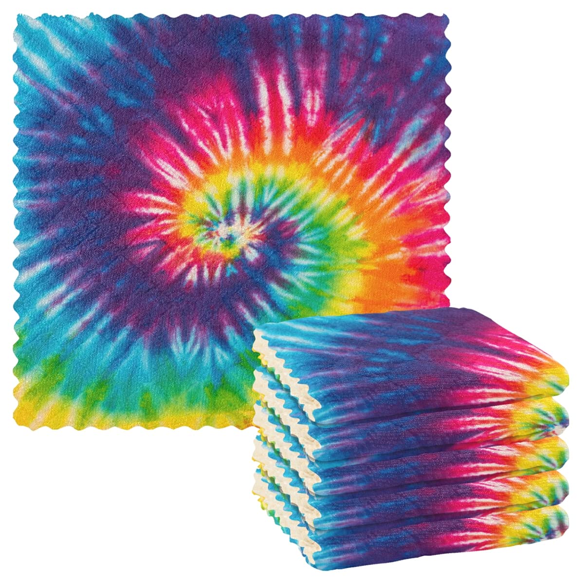 Colorful Tie Dye Rainbow Kitchen Towels Set of 6 - Super Absorbent Reusable Dish Cloths & Hand Towels for Dishes, Windows & Kitchen Cleaning | Eco-Friendly Home Decor Accessories