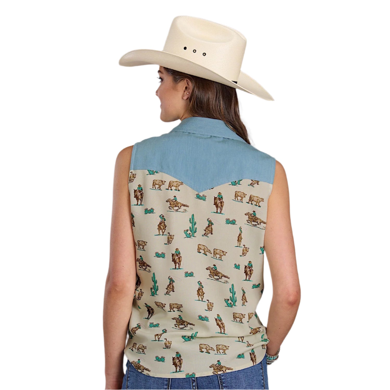 Roper Women's Five Star Collection Sleeveless Blouse - Floral Print White Top for Work, Office & Summer Outfits