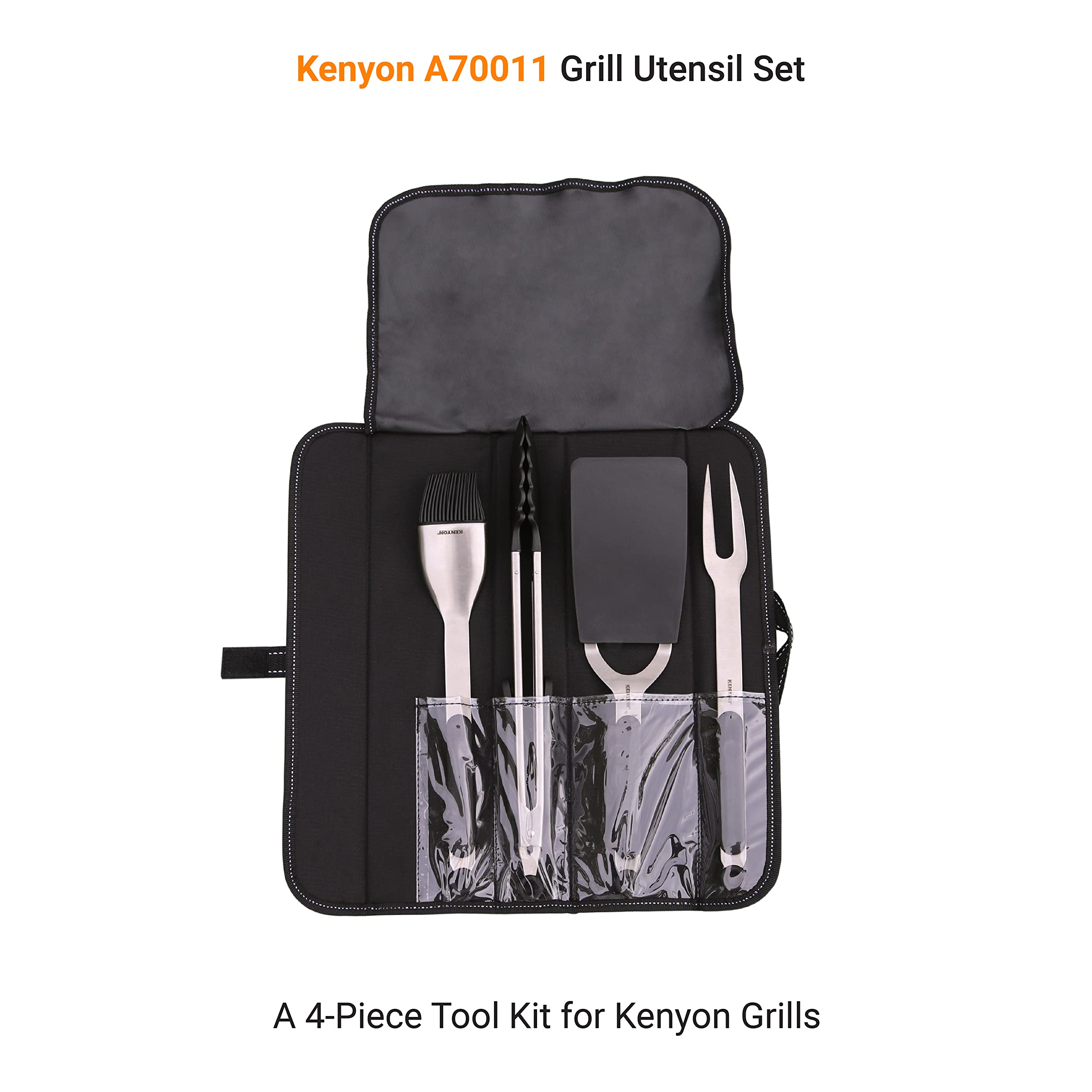 Premium Stainless Steel 4-Piece Grill Utensil Set - Grill Fork, Tongs, Spatula & Basting Brush with Removable Soft-Grip Handles & Smart Canvas Bag - Easy to Clean BBQ Tools for Outdoor Cooking, Backyard Grilling & Camping Trips