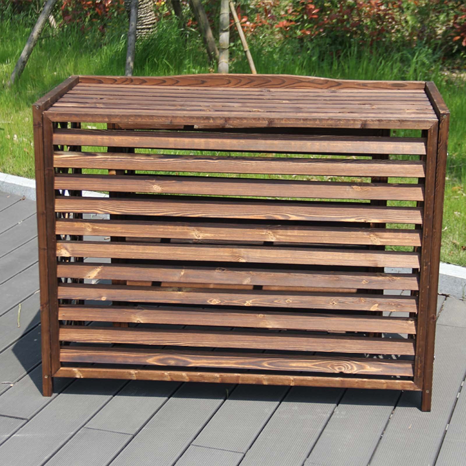 Wooden Air Conditioner Cover Outdoor - Solid Wood AC Fence Screen with Anti-Corrosion Protection - Decorative Shelf & Plant Storage Rack (95x40x89cm) - Perfect for Patio, Garden, and Backyard AC Unit Protection