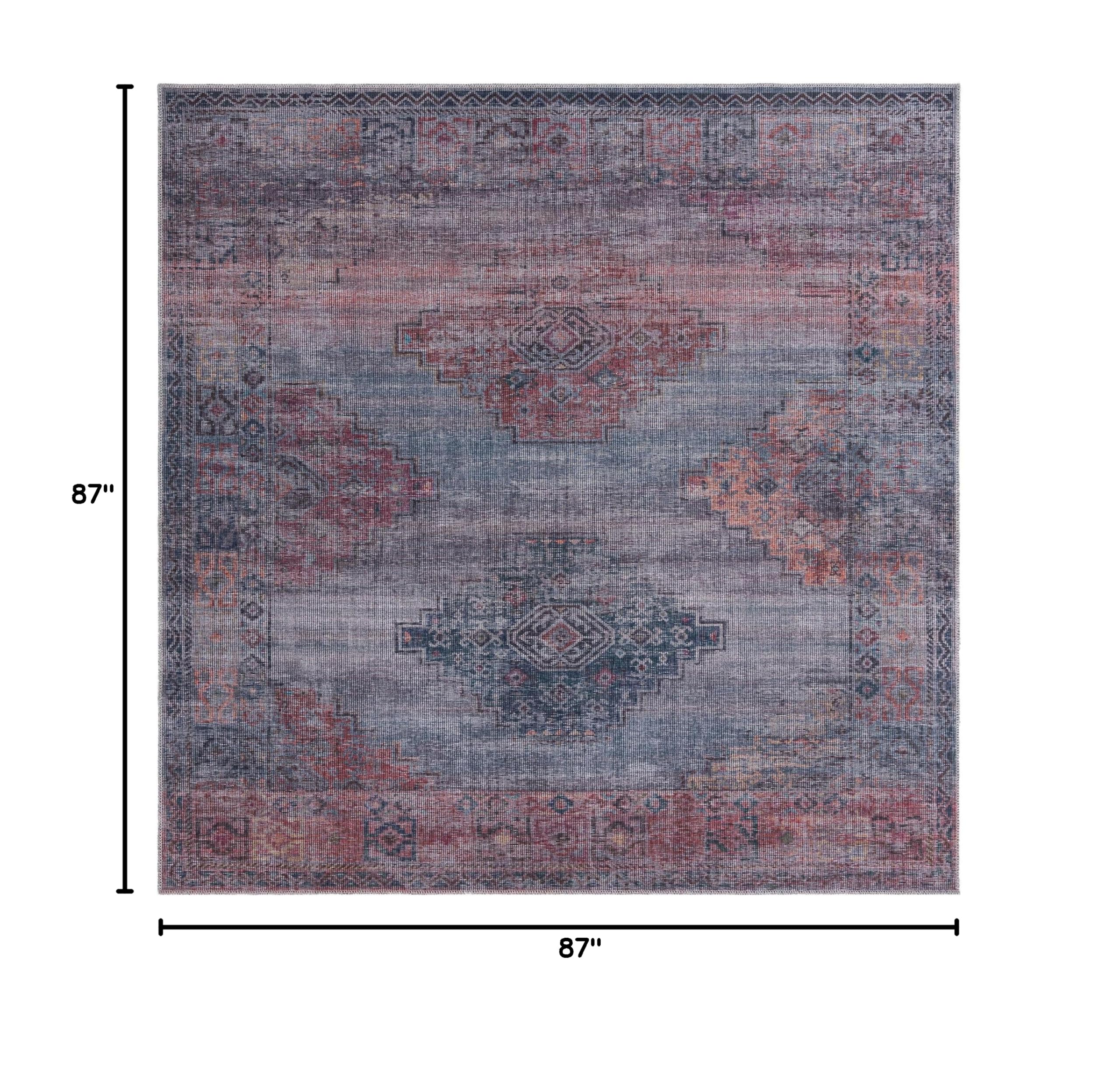 Washable Flatweave Rug 7x7 Feet - Sisu Collection by Rugs.com | Blue Indoor Area Rug for Living Room, Kitchen, Entryway | Stain-Resistant & Easy Clean Floor Mat for High Traffic Areas