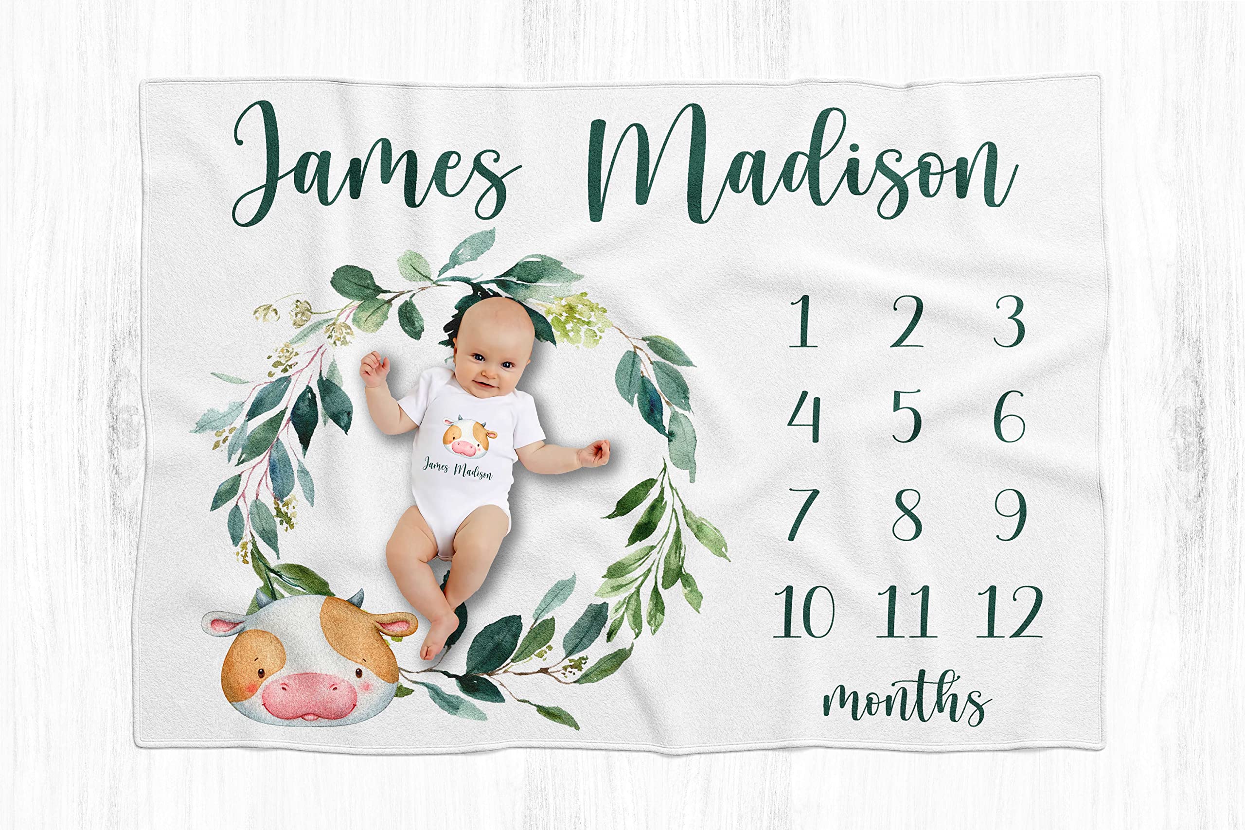 Personalized Baby Milestone Blanket with Safari Jungle Animals - Custom Name & Month Blanket for Baby Boy - Unique Newborn Gift for Baby Shower, Nursery Decor & Photo Props