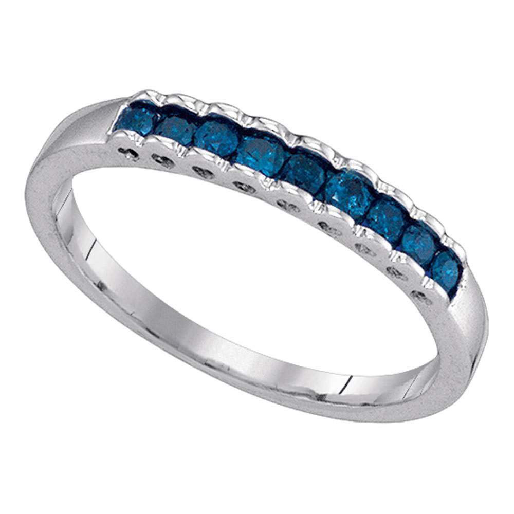 Dazzlingrock 10K White Gold Princess Cut Blue Enhanced Diamond Ribbed Band Ring for Women - 1/4 CTW - Perfect for Engagement, Anniversary & Special Occasion Gifts