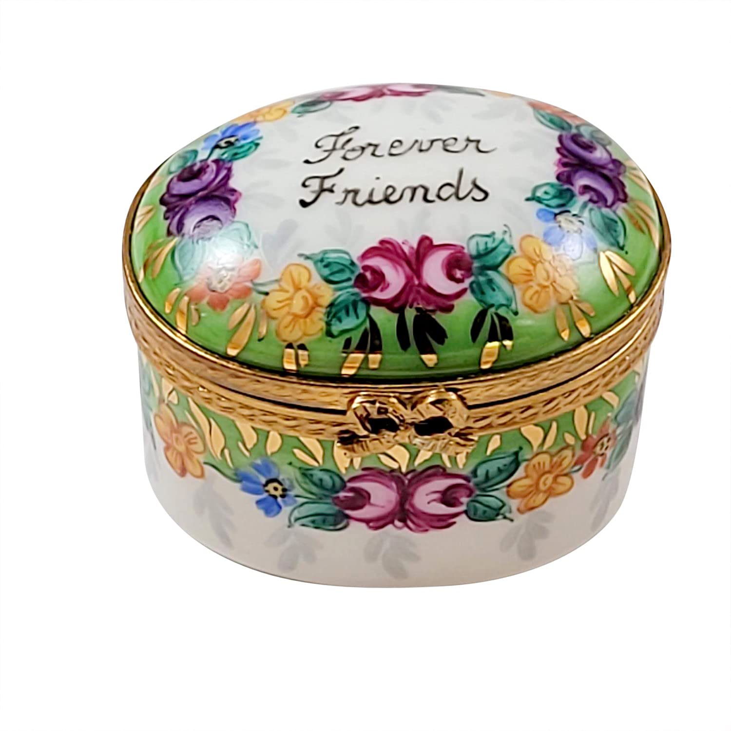 Forever Friends with Flowers Limoges Porcelain Trinket Box - Hand-Painted Collectible Gift for Women - Perfect for Jewelry Storage & Home Decor