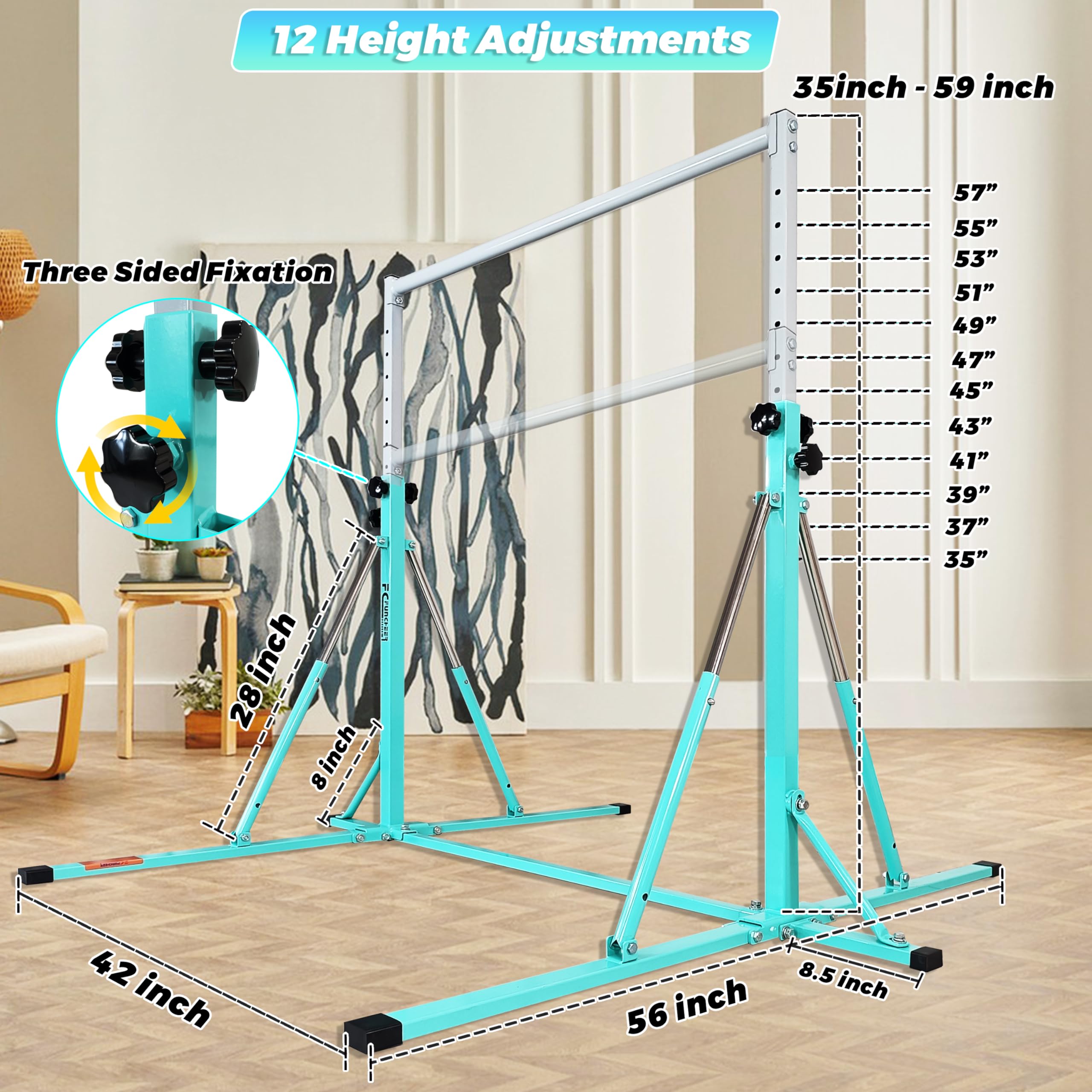 Foldable Gymnastics Bar for Kids Ages 3-15 | 5FT Adjustable Horizontal Training Bar with Triangle Stable Structure | Home Gym Equipment for Indoor Gymnastics Practice, Strength Training & Playtime Activities