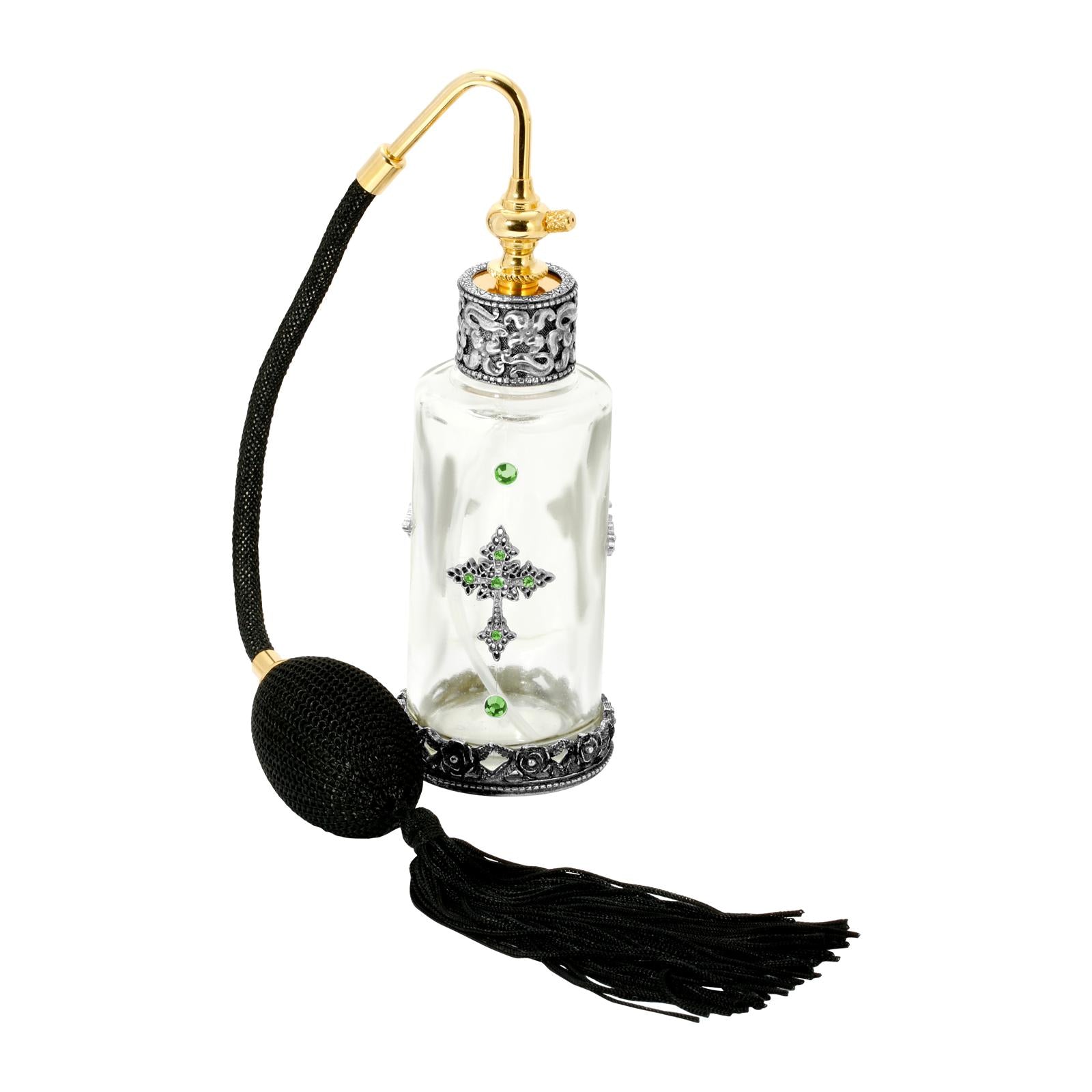 1928 Jewelry Cross Crystal Glass Perfume Spray Bottle - Vintage Atomizer for Women, Gift Idea, Home & Travel Fragrance Dispenser