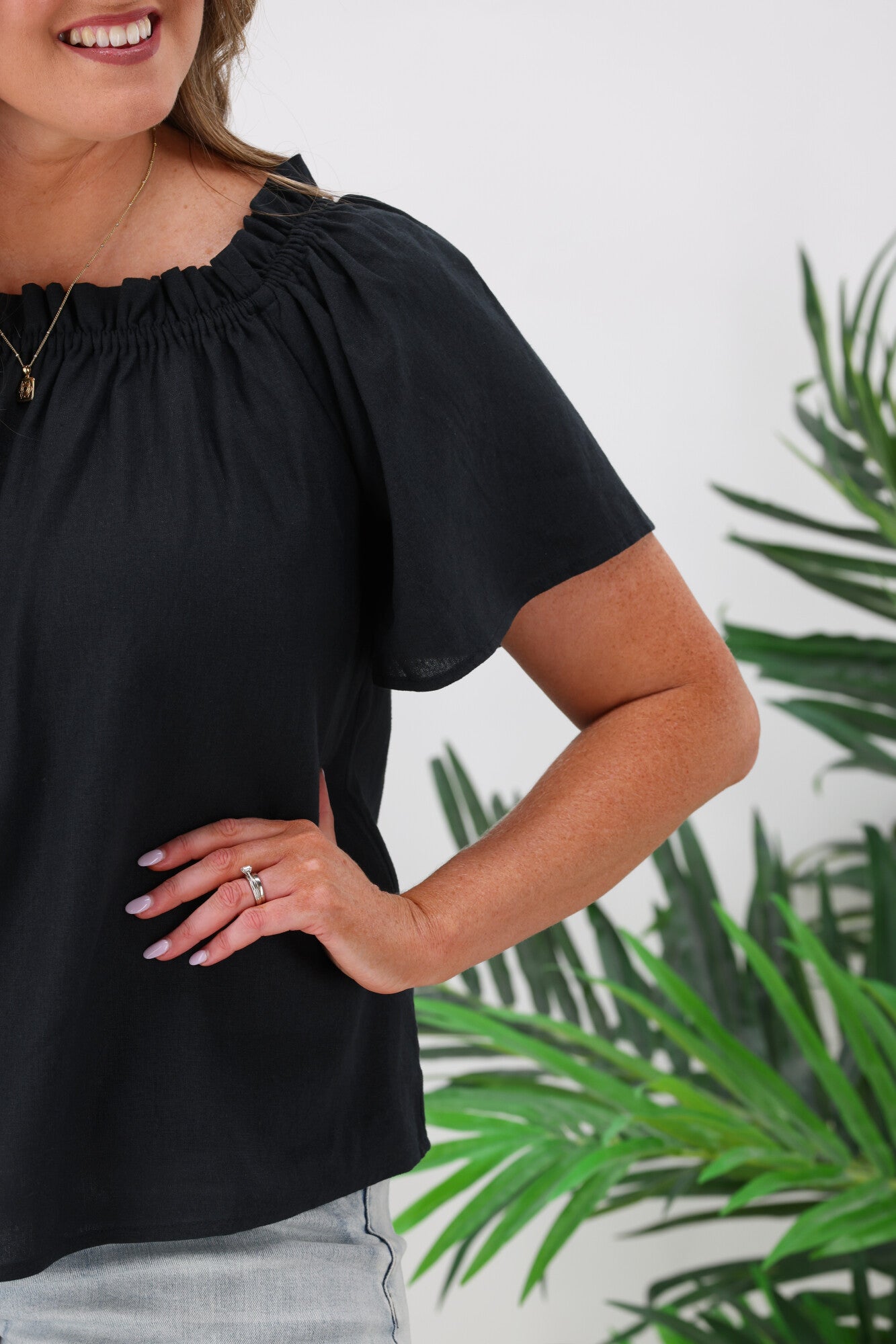Betty Basics Jessica Shoulder Top Coal - Women's Casual Sleeveless Blouse for Summer Outfits, Office Wear & Date Nights