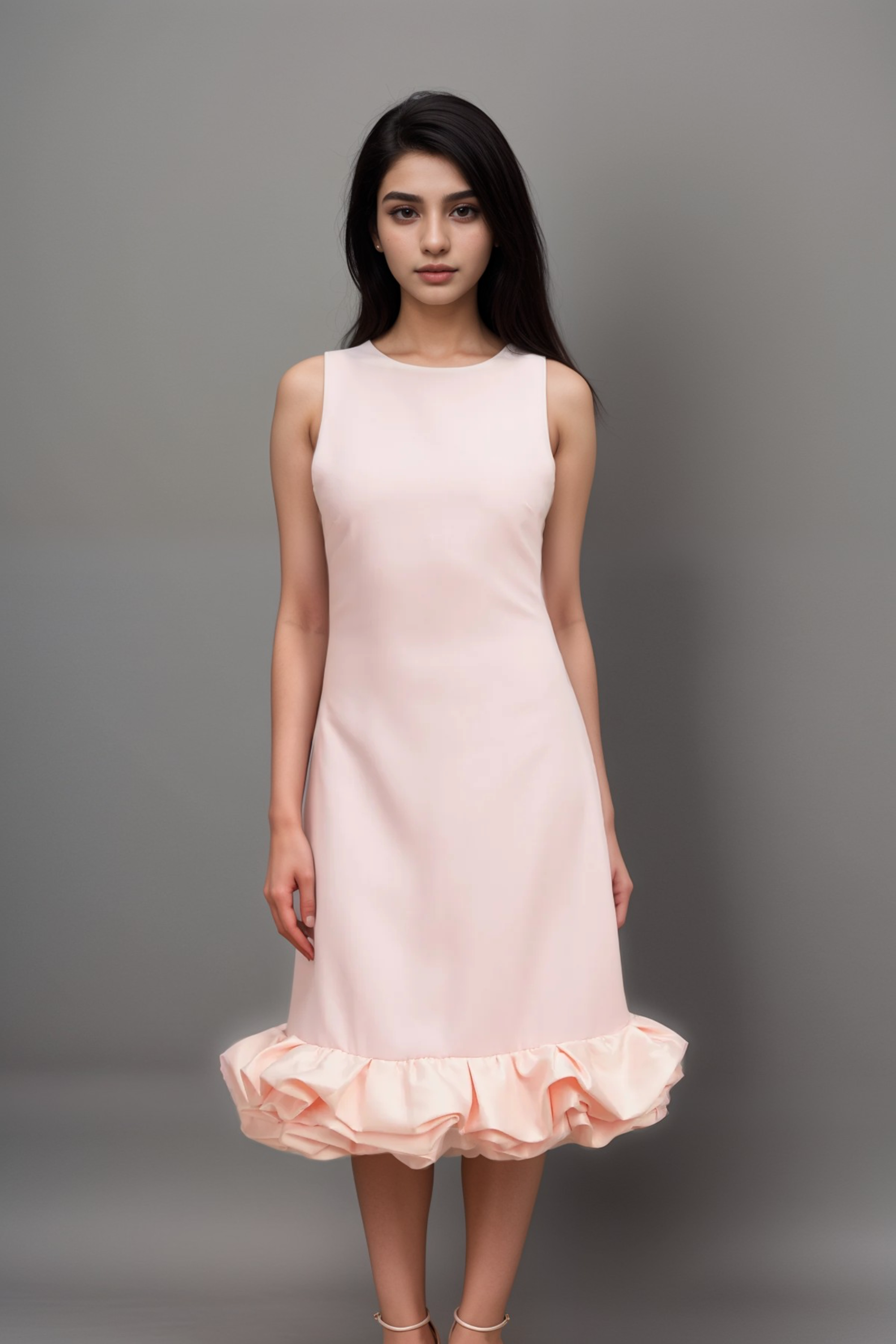 Charlène Pink Ruffled Sleeveless Midi Dress for Women - Elegant Summer Cocktail Party & Wedding Guest Outfit