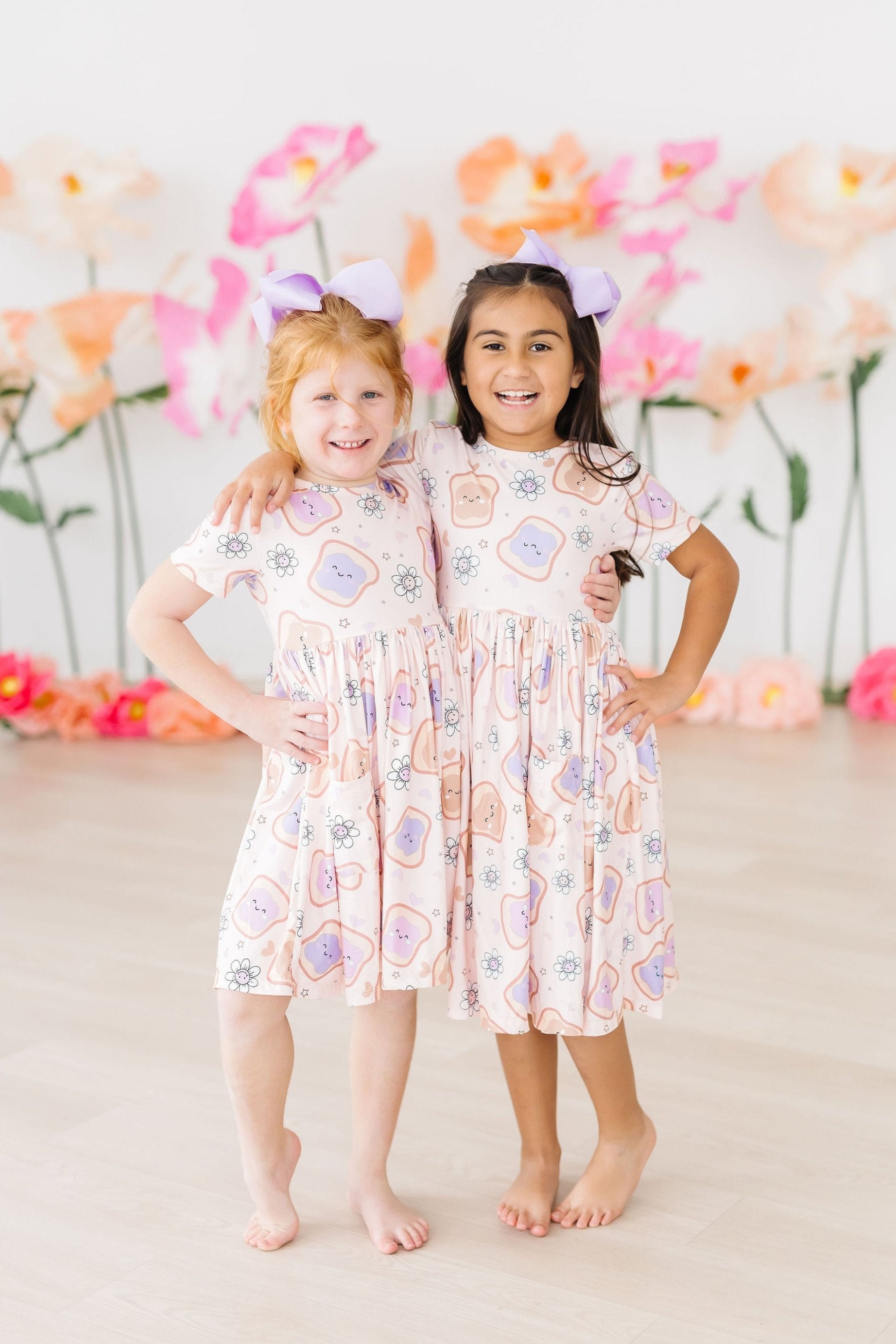 Peanut Butter Jelly Time Short Sleeve Pocket Twirl Dress - Fun Summer Swing Dress for Kids, Parties & Playtime