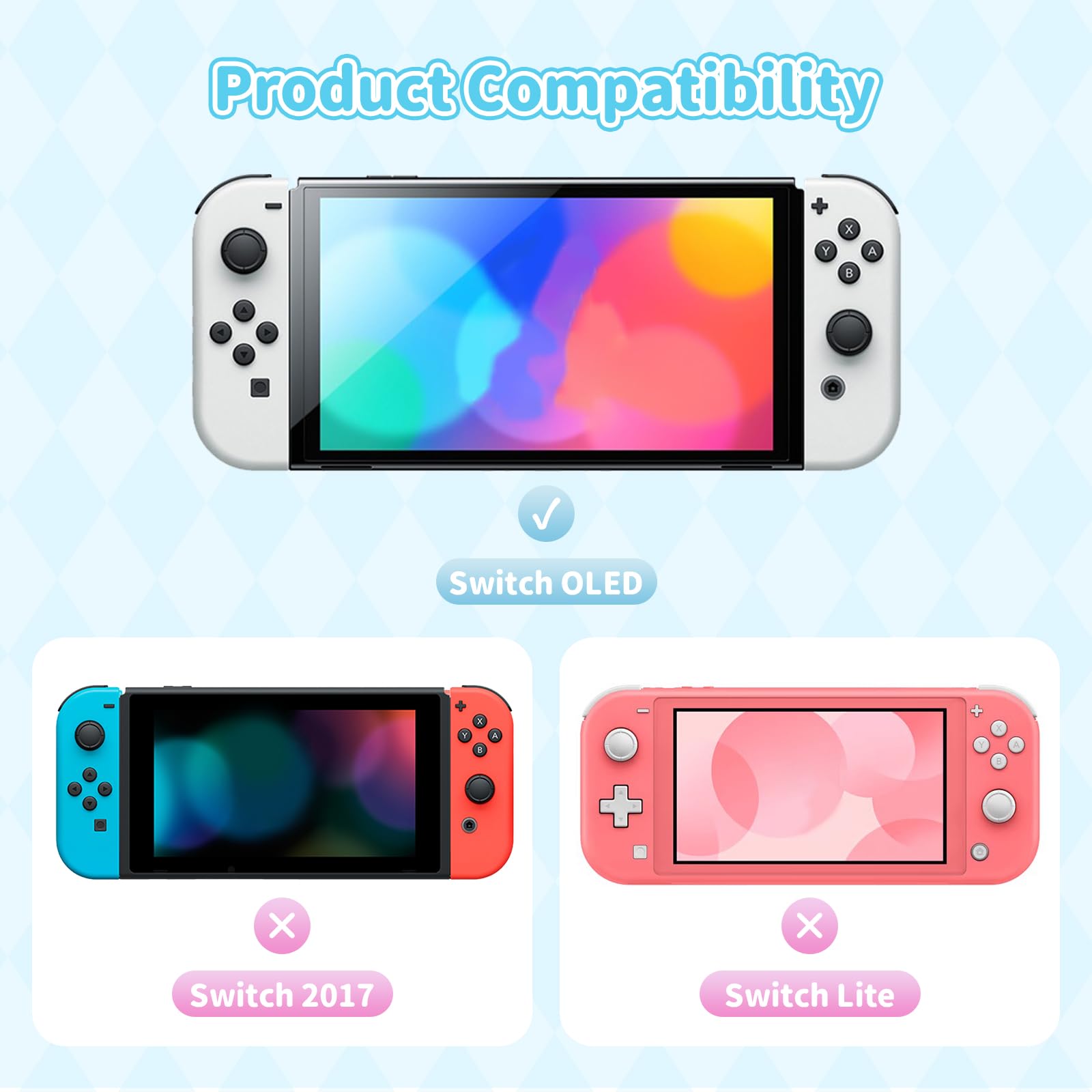 Kawaii Cartoon Switch OLED Protective Case - Hard PC Slim Cover Shell for Nintendo Switch OLED Console & Joy-Con Controllers - Perfect for Gaming, Travel & Home Entertainment