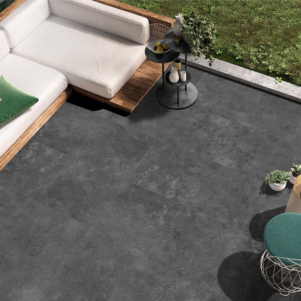 Kronos Charcoal 600x600mm Matt Porcelain Tiles - Travertine Look Floor & Wall Tiles for Bathroom, Kitchen & Living Room