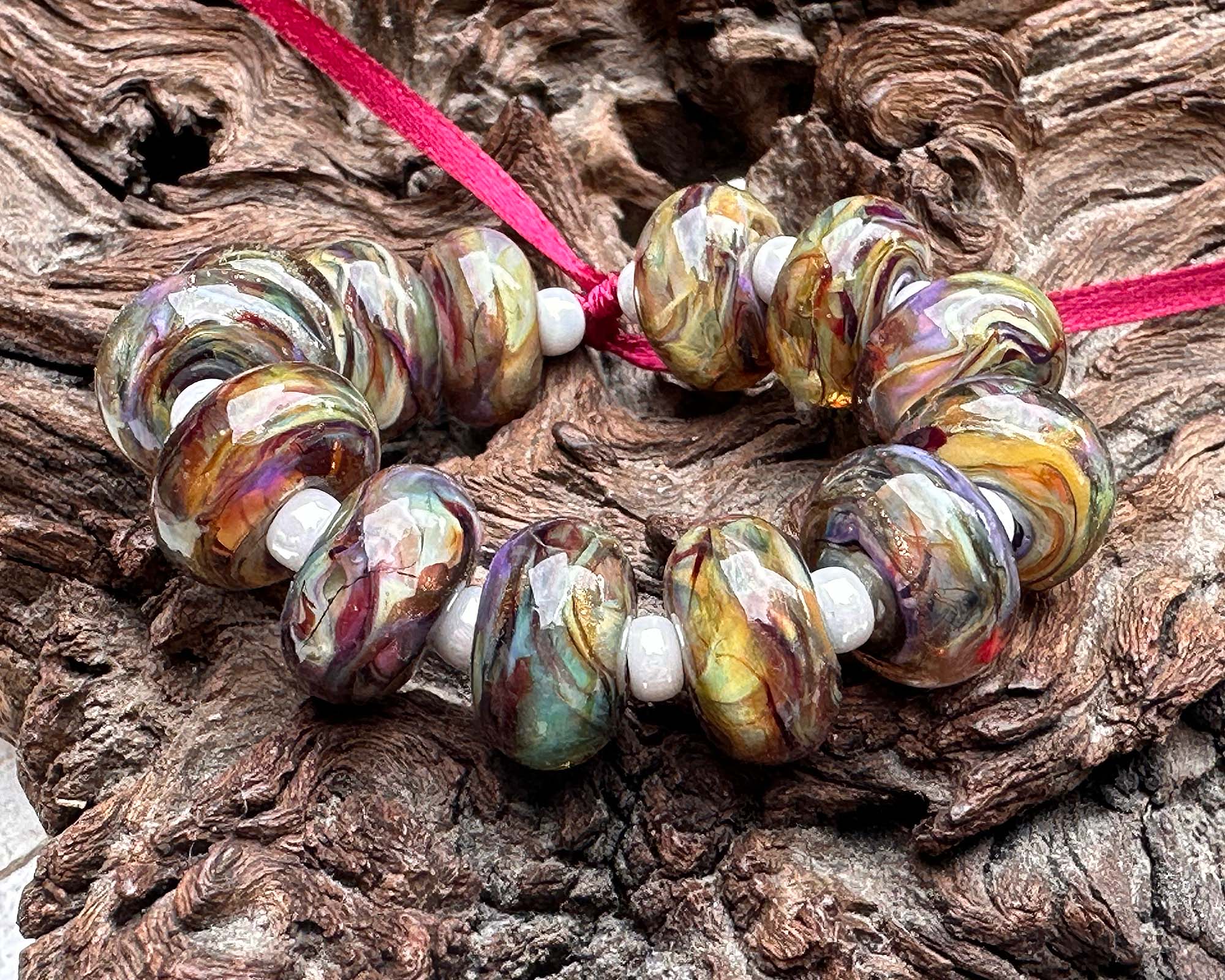 13pcs Desert Opal Swirls Lampwork Glass Beads Set for Jewelry Making - DIY Bracelets, Necklaces, Earrings Craft Supplies - Perfect for Bohemian Style Accessories & Gift Making