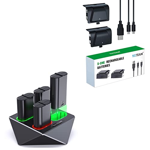 **YCCTEAM Xbox Battery Charger Station with 4x1200mAh Rechargeable Battery Packs for Xbox Series X|S, Xbox One S/X/Elite Controllers – Long-Lasting Gaming Accessories Kit for Home & Travel Use**