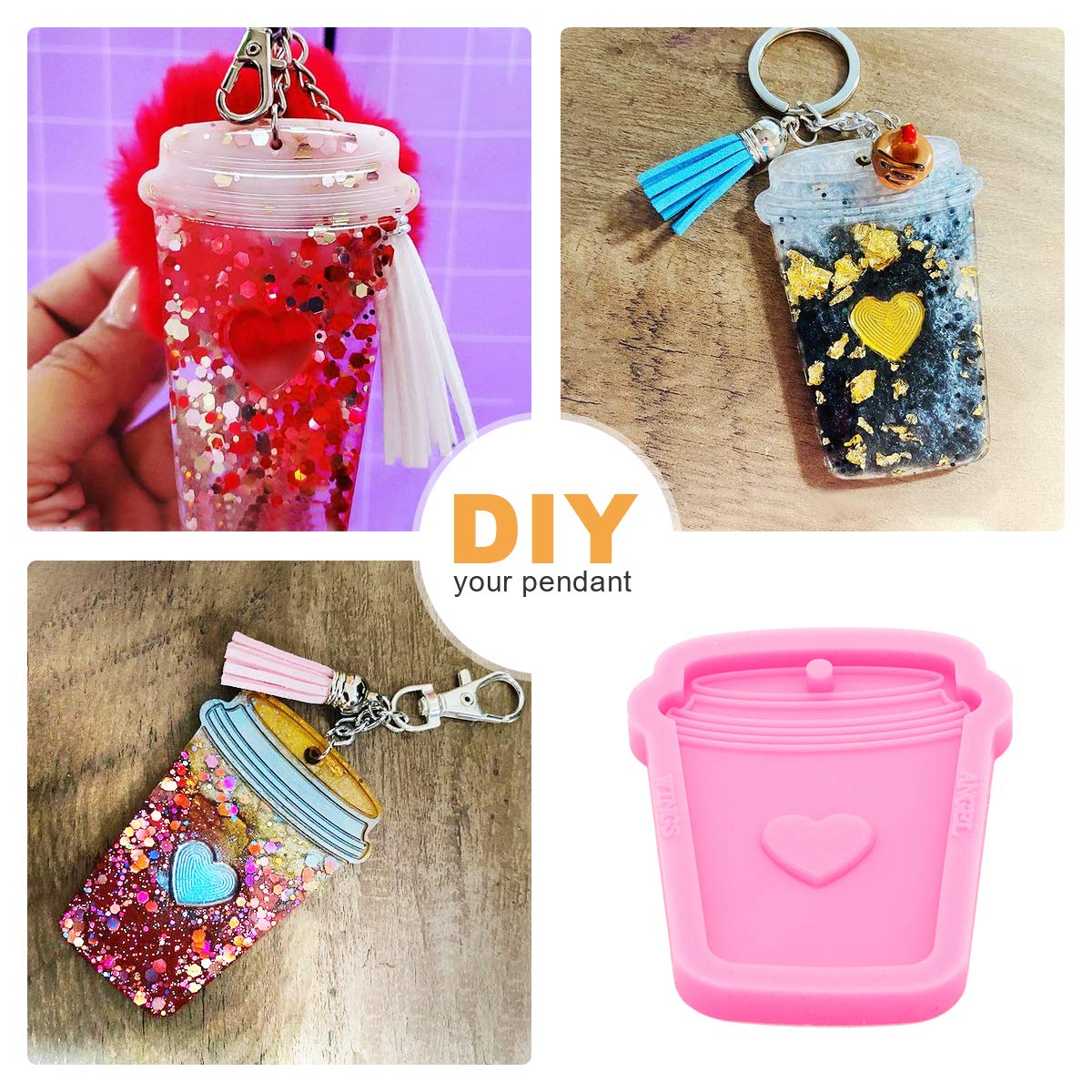 Shiny Glossy Silicone Coffee Cup Mold for Polymer Clay, Epoxy Resin Jewelry, Keychain & DIY Crafts - Perfect for Necklaces, Pendants & Handmade Gifts