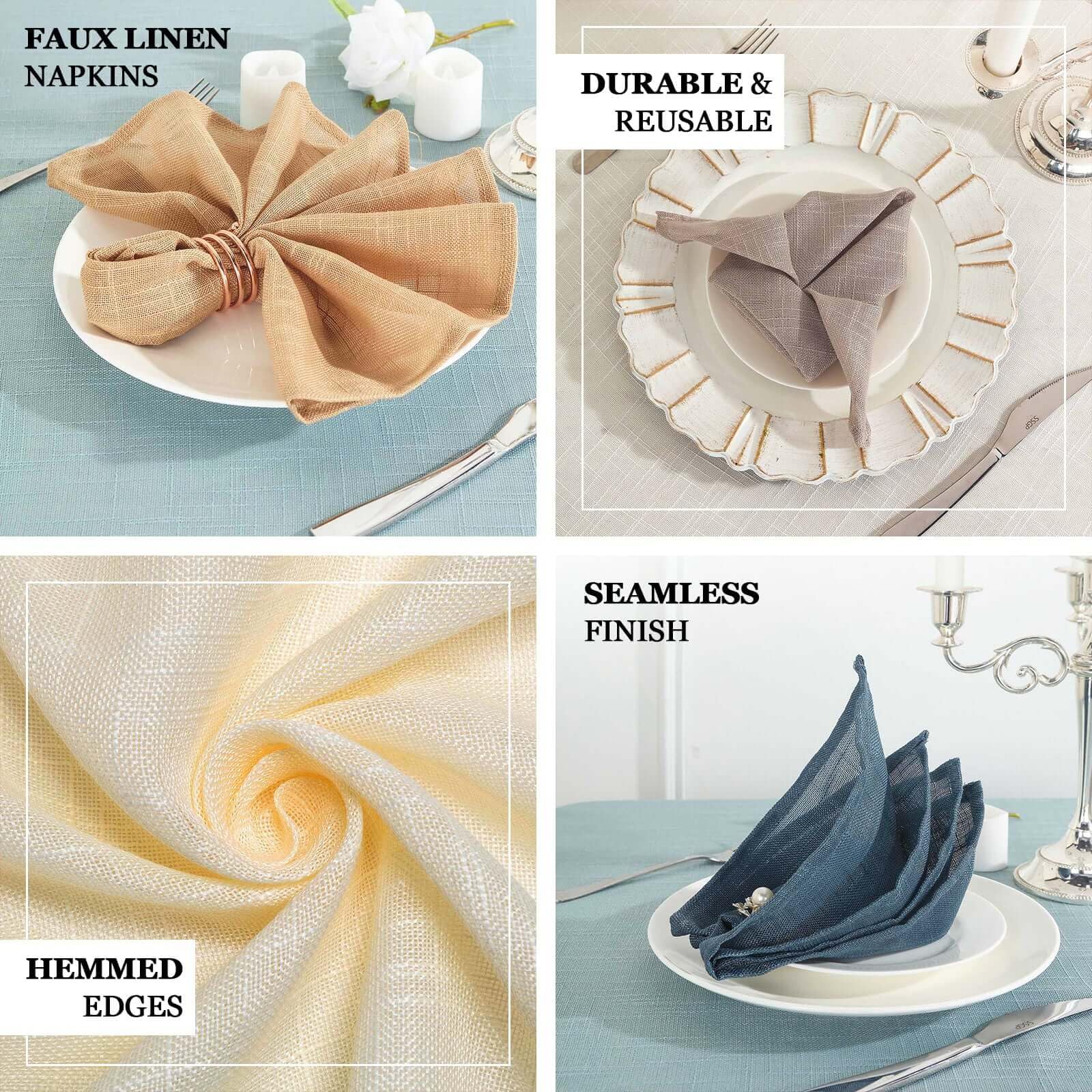 Efavormart 5 Pack Beige 20x20 Inch Premium Faux Linen Napkins - Slubby Textured, Wrinkle Free, Soft & Durable - Perfect for Weddings, Parties, and Fine Dining