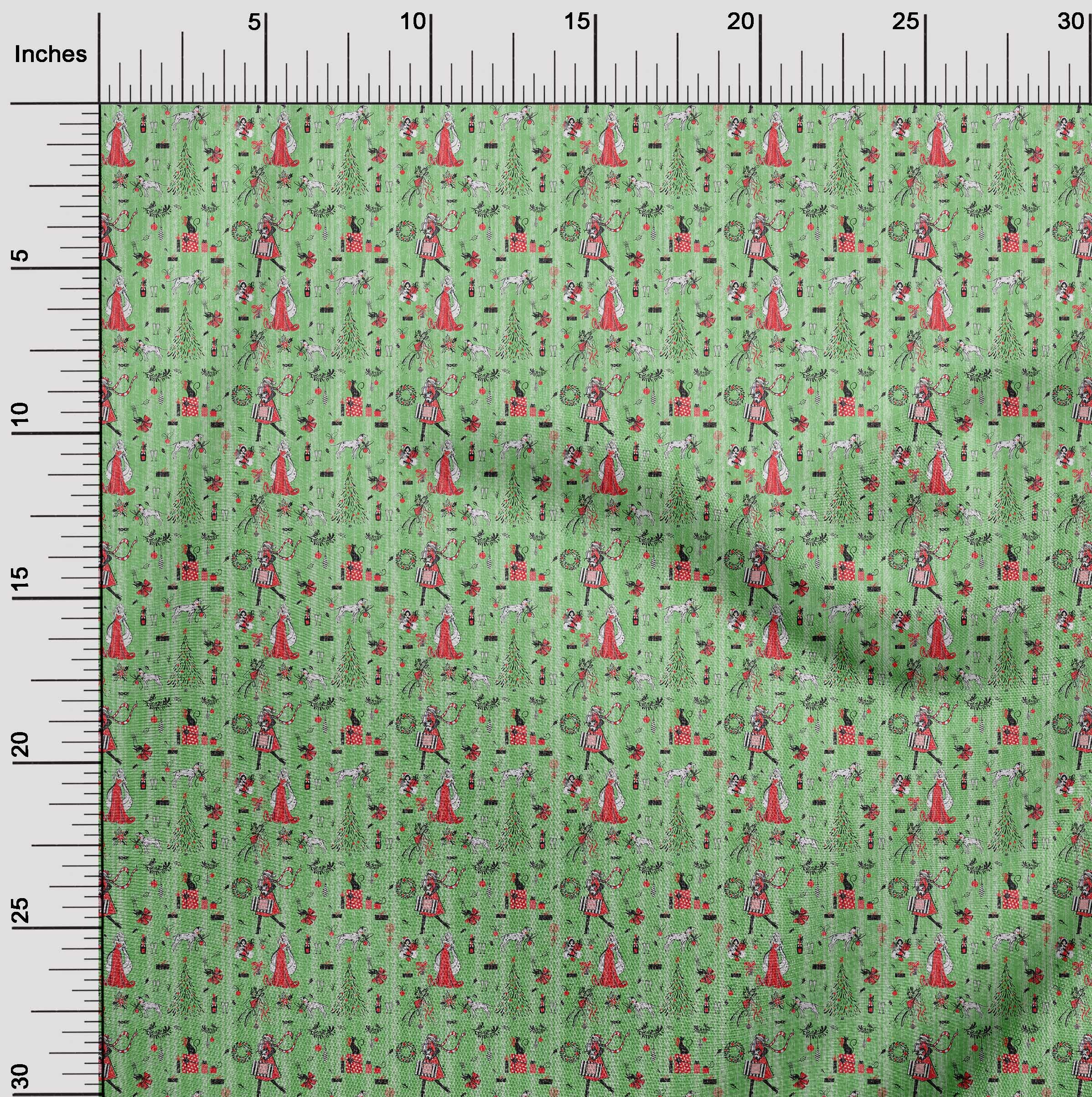 oneOone Rayon Green Printed Fabric by The Yard - 56 Inch Wide DIY Sewing Material for Christmas Clothing & Holiday Decorations | Perfect for Dresses, Scarves, and Home Crafts