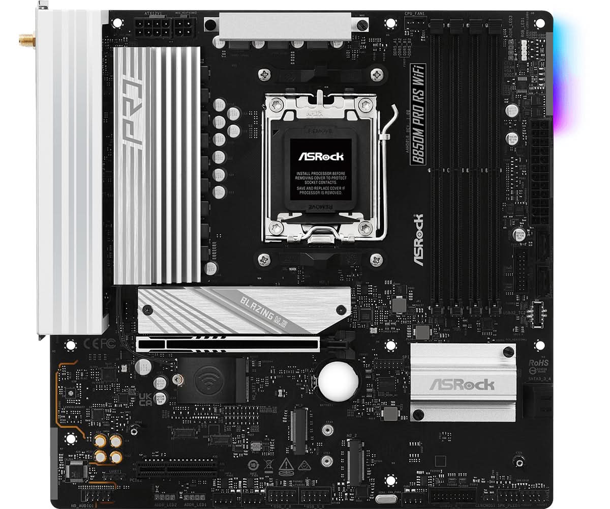 ASRock B850M Pro RS WiFi AMD B850 Socket AM5 Micro ATX Motherboard - Gaming & Productivity PC Build for Streaming, Editing & Workstation Use