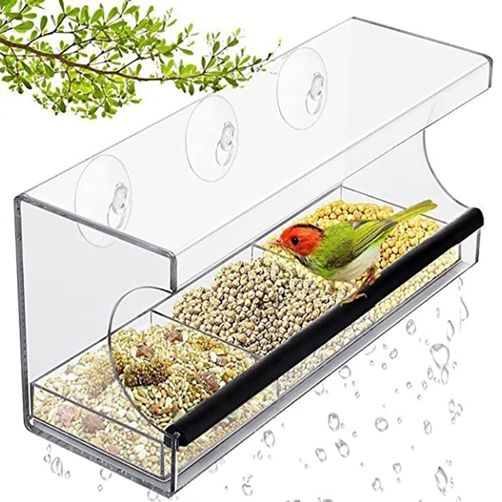 MOONIKONI Window Bird Feeder with Strong Suction Cups - Large Outdoor Hanging Birdhouse Kit with Drain Holes (Includes 3 Suction Cups) - Perfect for Bird Watching, Home Decoration & Outdoor Wildlife Attraction