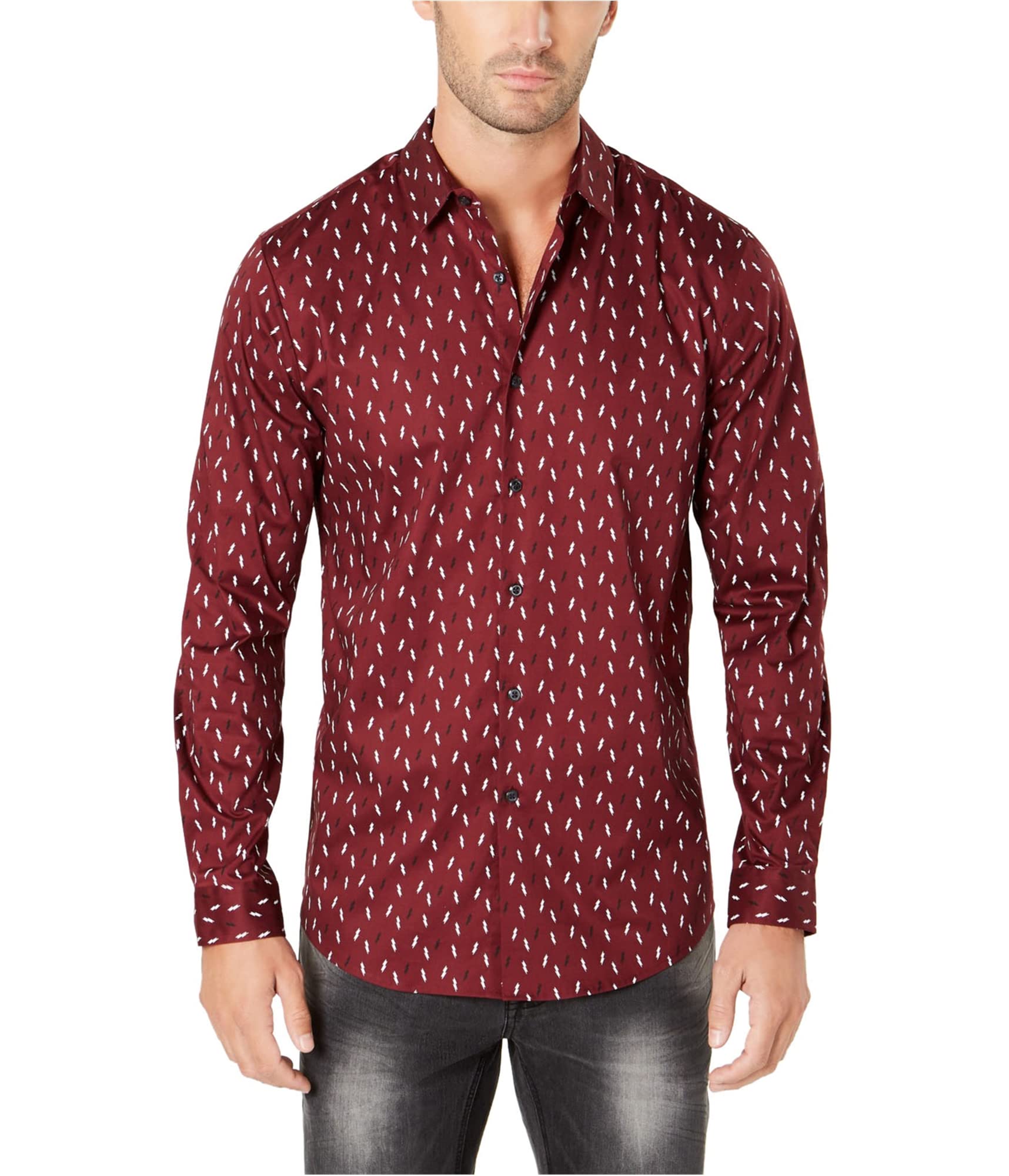 Men's Lightning Bolt Button-Up Shirt - Red Casual Hawaiian Shirt for Summer, X-Large | Perfect for Beach Parties, Vacations & Tropical-Themed Events