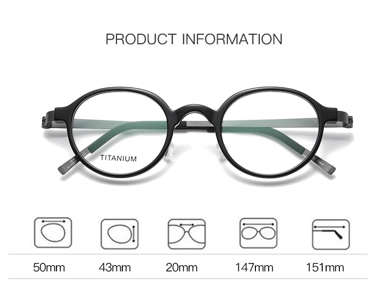 Stylish Black Unisex Full Rim Round Screwless Titanium Eyeglasses Frame 49101 - Perfect for Reading, Work & Everyday Fashion