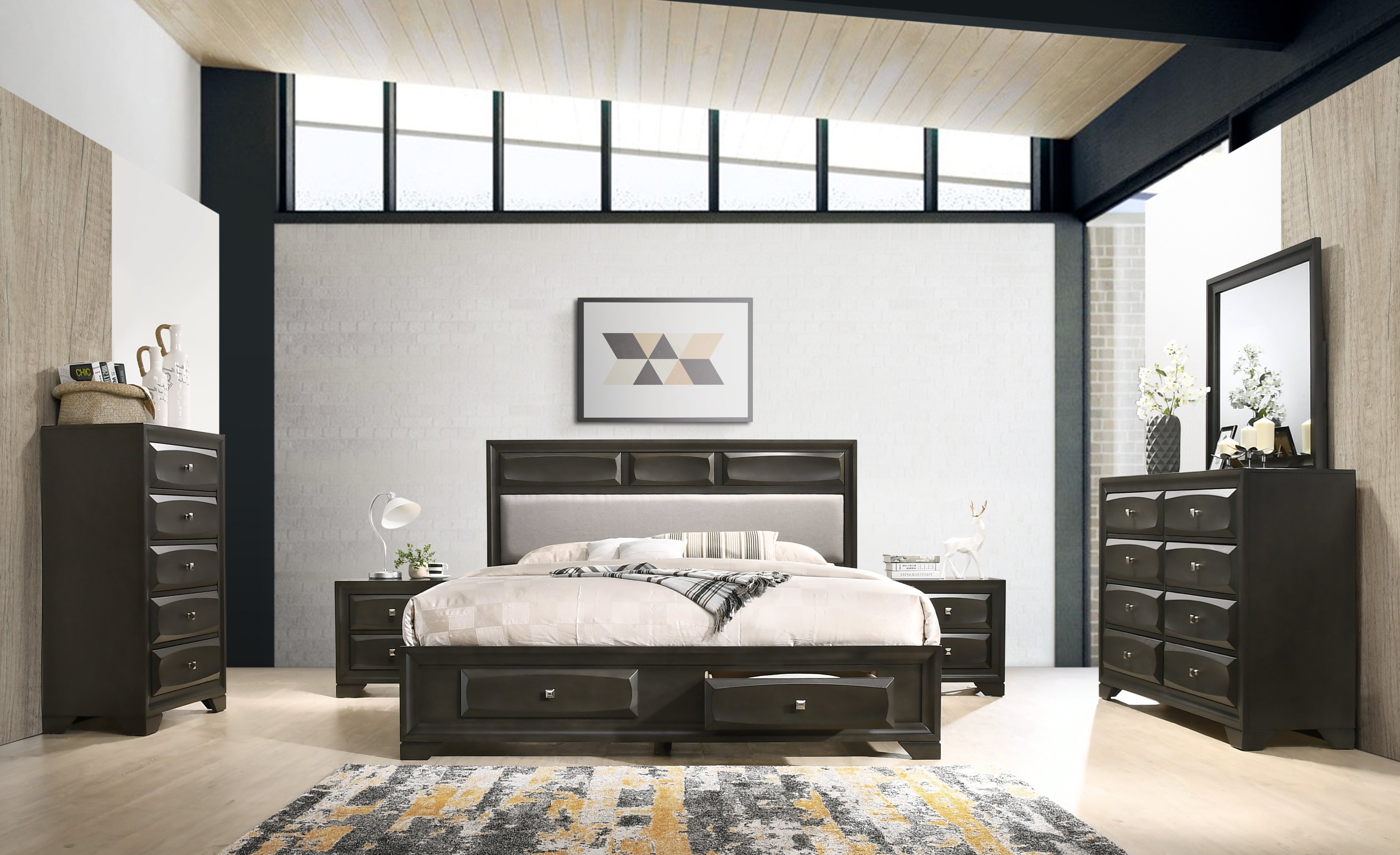 Antique Gray Finish Wood Bedroom Set - Oakland Collection - Queen/King Size Bed, Dresser & Nightstand - Vintage Style for Cozy Bedroom Decor