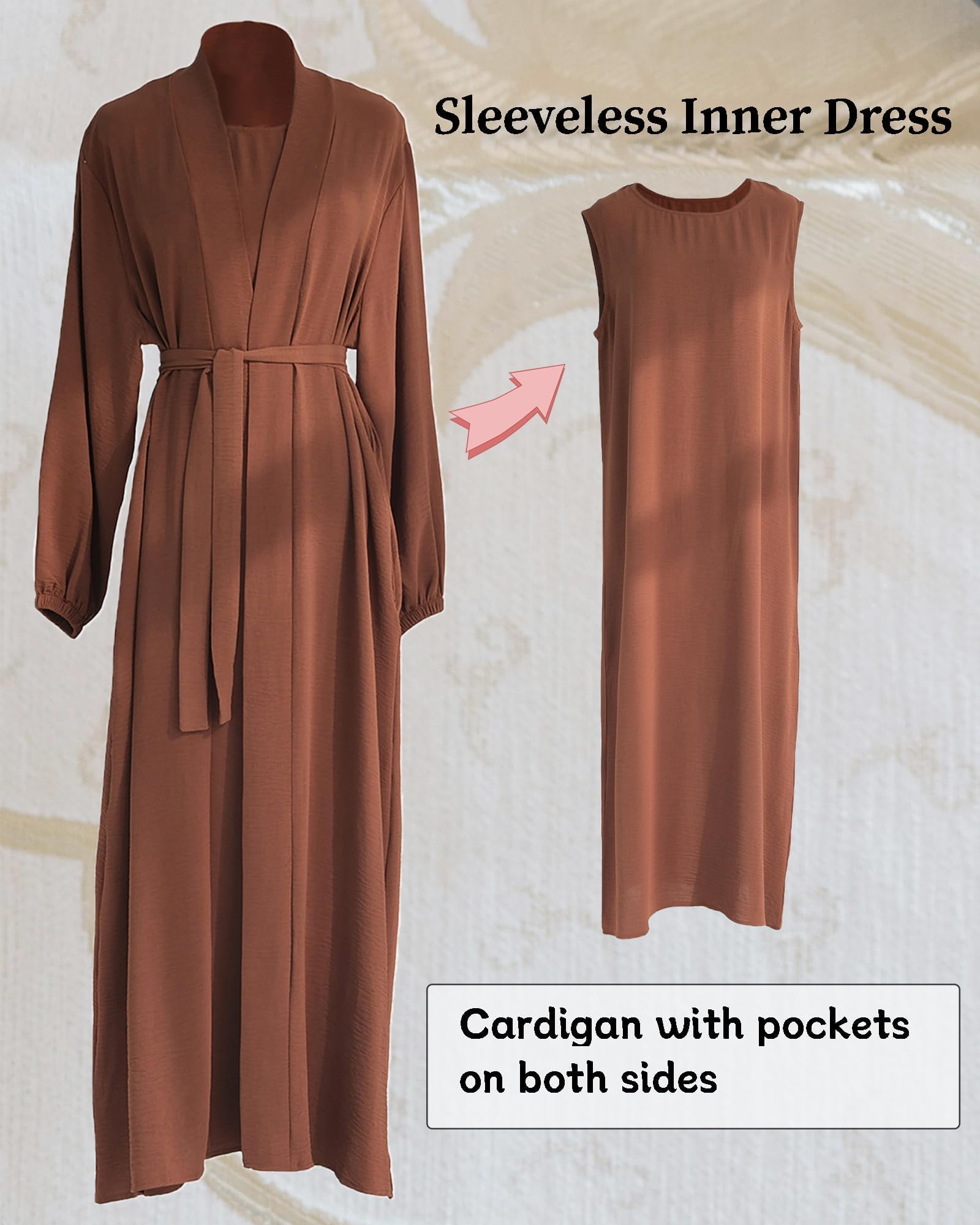 Women's Muslim Dress Two Piece Set - Islamic Prayer Abaya & Modest Solid Color Outfit for Hijab Fashion | Perfect for Eid, Ramadan & Daily Wear
