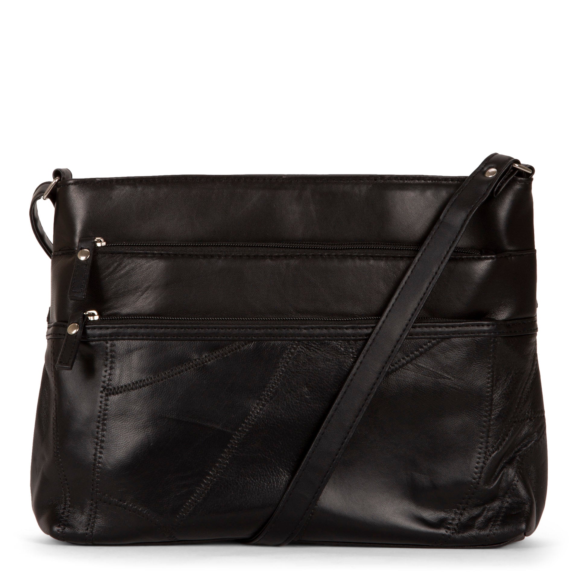 RFID Blocking Leather Crossbody Bag with Double Zipper - Secure & Stylish for Travel, Shopping, and Daily Use
