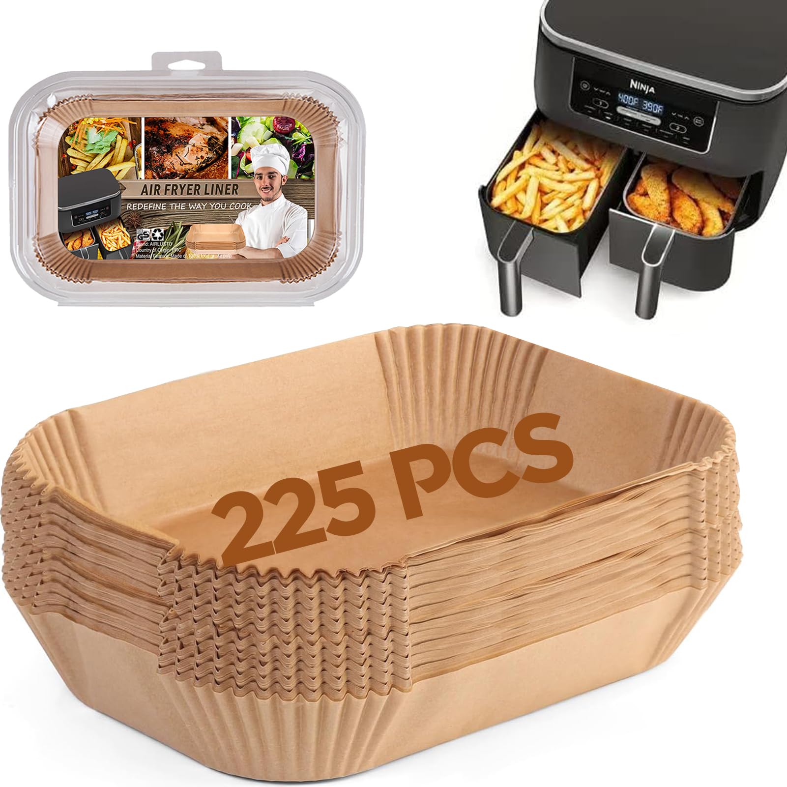 Ninja Foodi Air Fryer Liners - Disposable Parchment Paper Liners for Ninja DZ071 Dual Air Fryer | Rectangle 2 Basket Liners | Perfect for Healthy Cooking, Quick Meals & Easy Cleanup