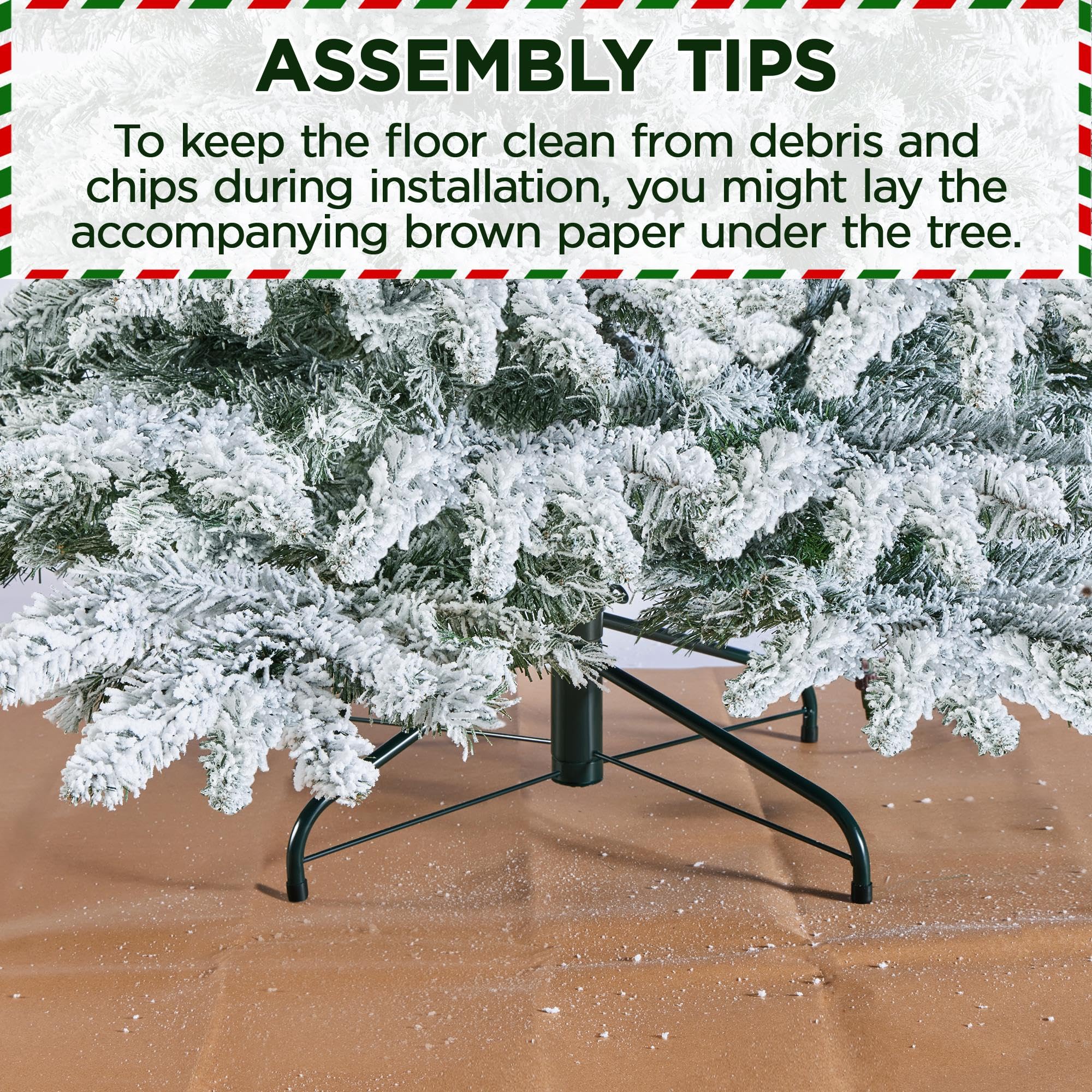 Yaheetech 6ft Pre-Lit Artificial Christmas Tree with 400 Warm White LED Lights & 940 PVC Tips, Hinged Snow Flocked Xmas Tree with Foldable Stand & Protective Foot Caps - Perfect for Home, Office, and Holiday Decorations