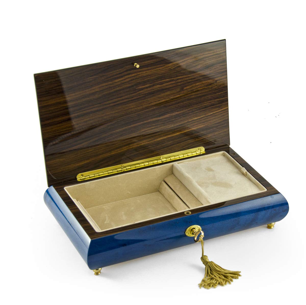 Royal Blue 36-Note Musical Jewelry Box with Double Red Roses & Heart - Plays Vienna Life & Roses from The South - Perfect for Valentine's Gifts, Anniversary Presents & Romantic Home Decor