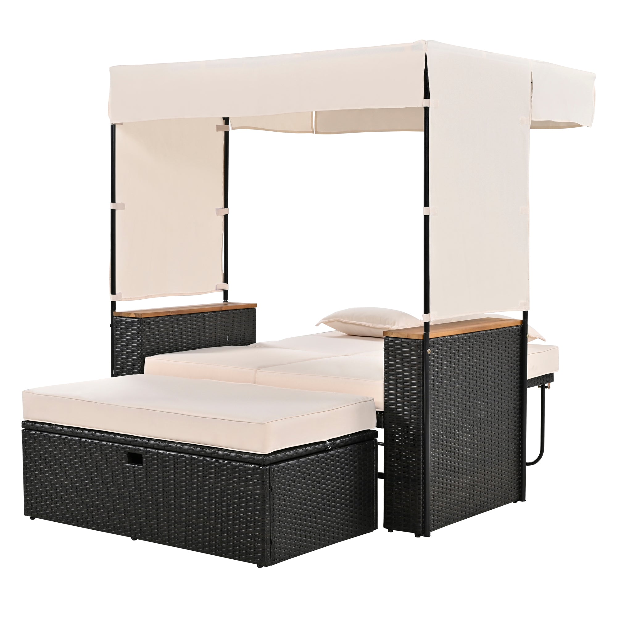 2-Piece Outdoor Rattan Daybed with 5 Adjustable Positions - Patio Loveseat Sofa Set for Poolside, Garden, or Backyard Relaxation