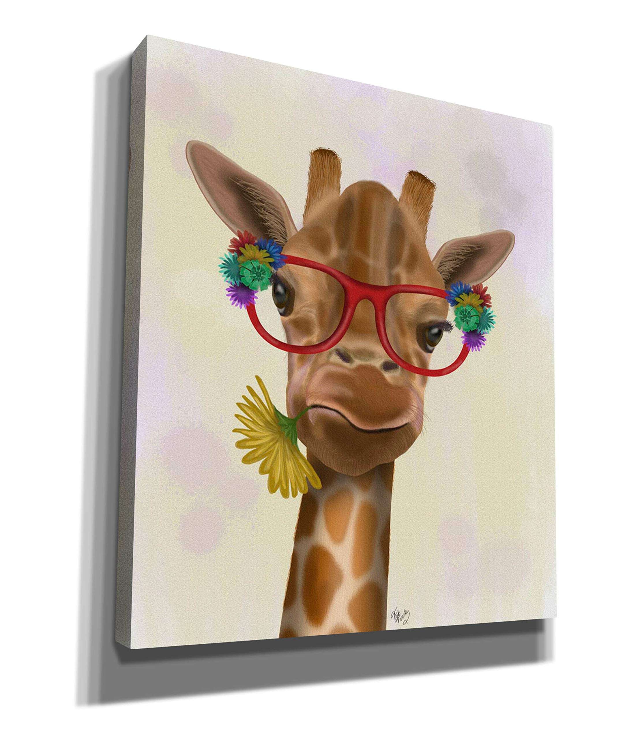 Epic Graffiti 'Giraffe and Flower Glasses 3' by Fab Funky - Modern Canvas Wall Art Print 26x30 Inches - Vibrant Home Decor for Living Room, Bedroom & Office