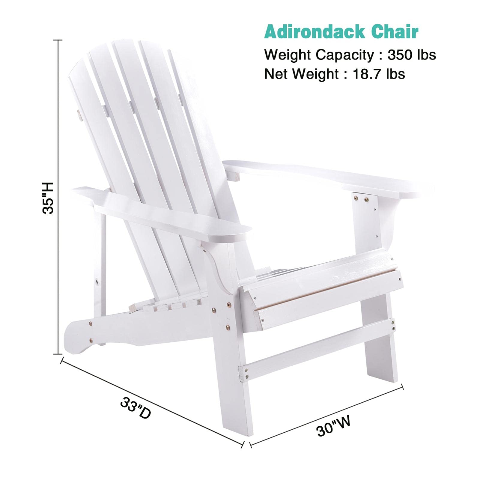 Premium Foldable Solid Wood Adirondack Chair - All-Weather Outdoor Patio Chair for Terrace, Porch, Lawn & Beach - 350LBS Weight Capacity (White) - Perfect for Relaxing in Your Garden or by the Poolside