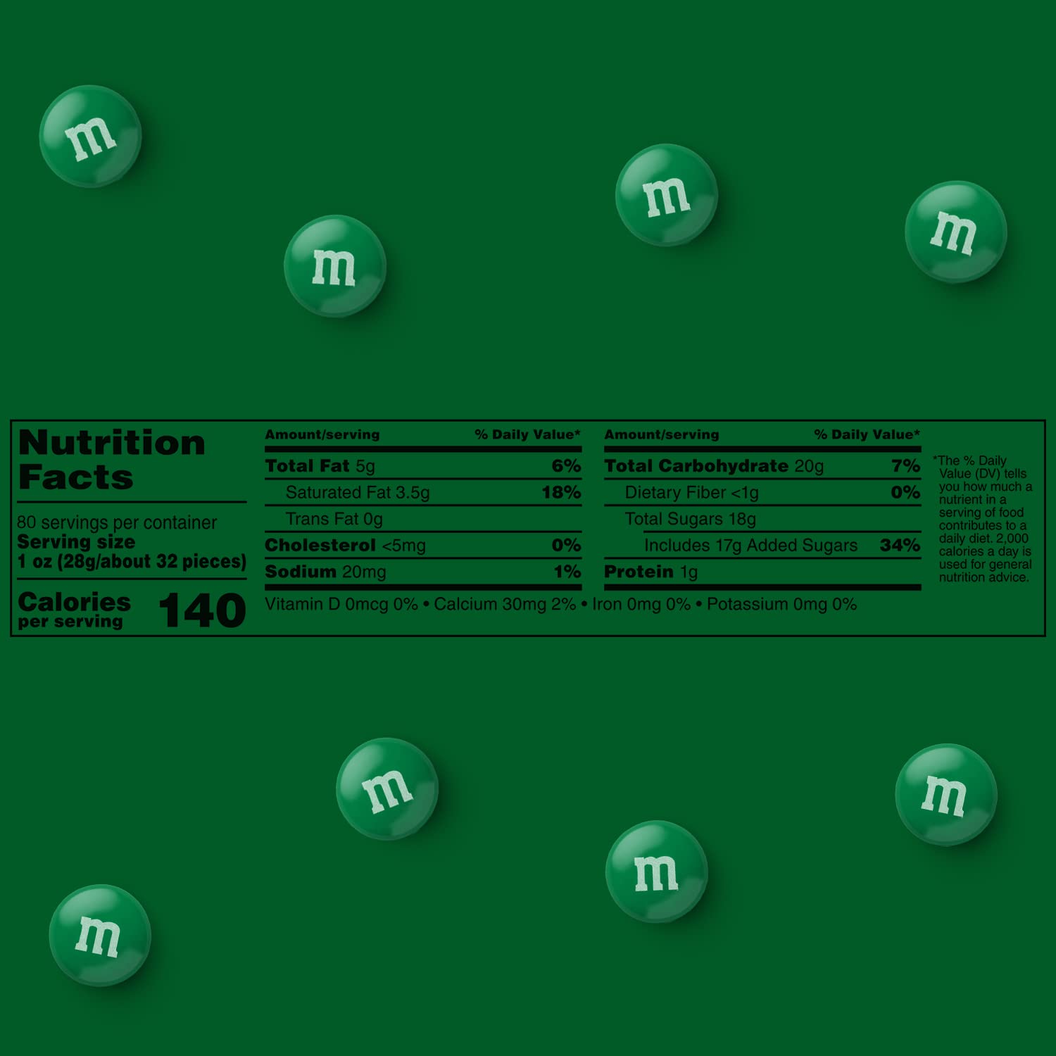M&M'S Dark Green Milk Chocolate Candy - 5lbs Bulk Resealable Bag for Candy Bars, Holiday Parties, Graduations, Christmas, Dessert Tables & DIY Party Favors - Perfect for Baking, Gift Giving & Office Snacks