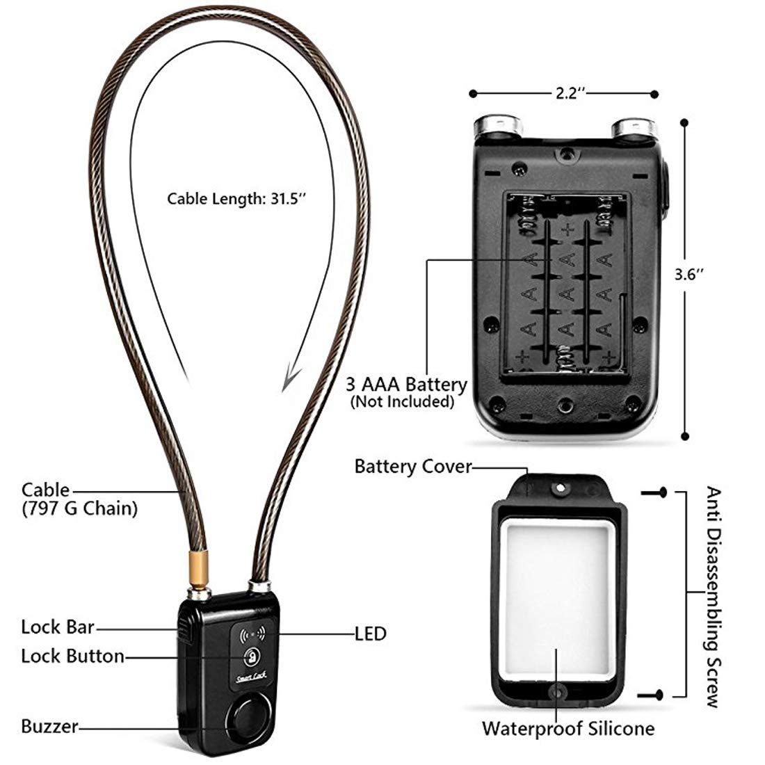 Smart Bluetooth Bike Lock - Keyless Motorcycle & Gate Door Lock with 110dB Anti-Theft Alarm, Phone APP Control (31.5 Inch, Red) - Perfect for Outdoor Cycling, Scooter Security & Home Gate Protection