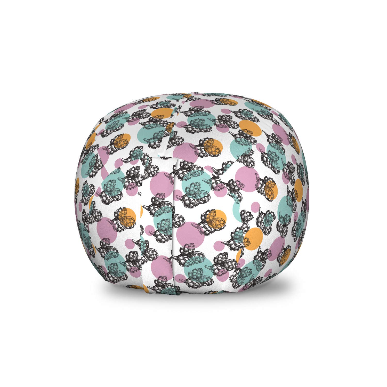 Ambesonne Vintage Artichoke Pattern Toy Storage Bag Chair - Washable Stuffed Animal Organizer with Black & White Dotted Design, Small Size in Turquoise Apricot - Perfect for Kids' Room Organization & Playroom Decor