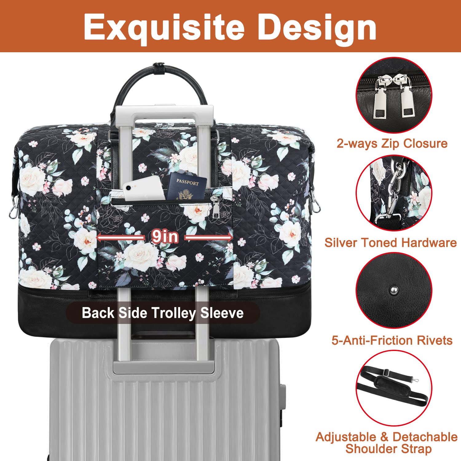 Stylish Women's Travel Weekender Bag with Shoe Compartment - 21 Inch Oversized Carry On Duffel & Overnight Tote Bag for Gym, Weekend Getaways & Business Trips