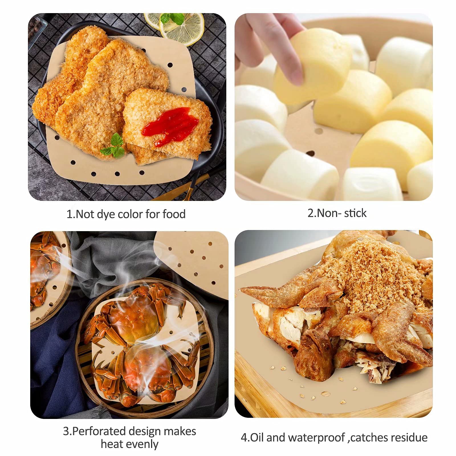 200PCS 8.5 Inch Square Perforated Air Fryer Parchment Paper Liners - Premium Bamboo Steamer Liner for Air Fryer, Oven, Baking & Cooking - Perfect for Healthy Meals, Snacks & Party Food Prep