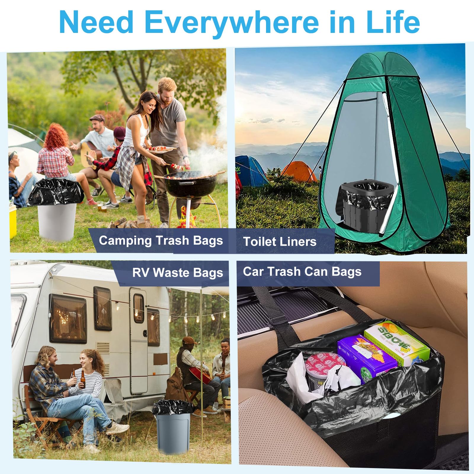 100 Pack Portable Toilet Bags - 8 Gallon Biodegradable Drawstring Waste Bags for Camping, RV, Travel & Emergency Use - Fits 5-8 Gallon Bucket Toilets - Ideal for Outdoor Adventures, Road Trips & Disaster Preparedness