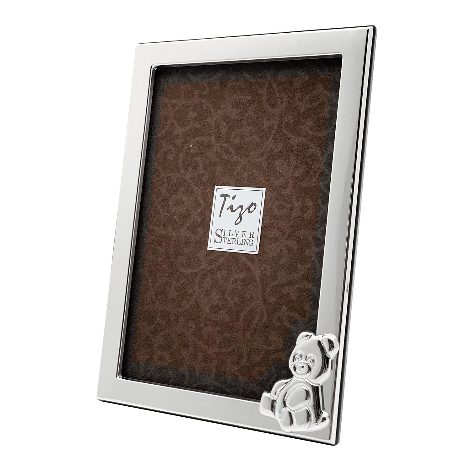 TIZO 925 Sterling Silver Teddy Bear Baby Flat 4x6 Photo Frame - Elegant Keepsake Gift for Newborns, Christening, Baptism & Baby Showers (Multiple Finishes Available)