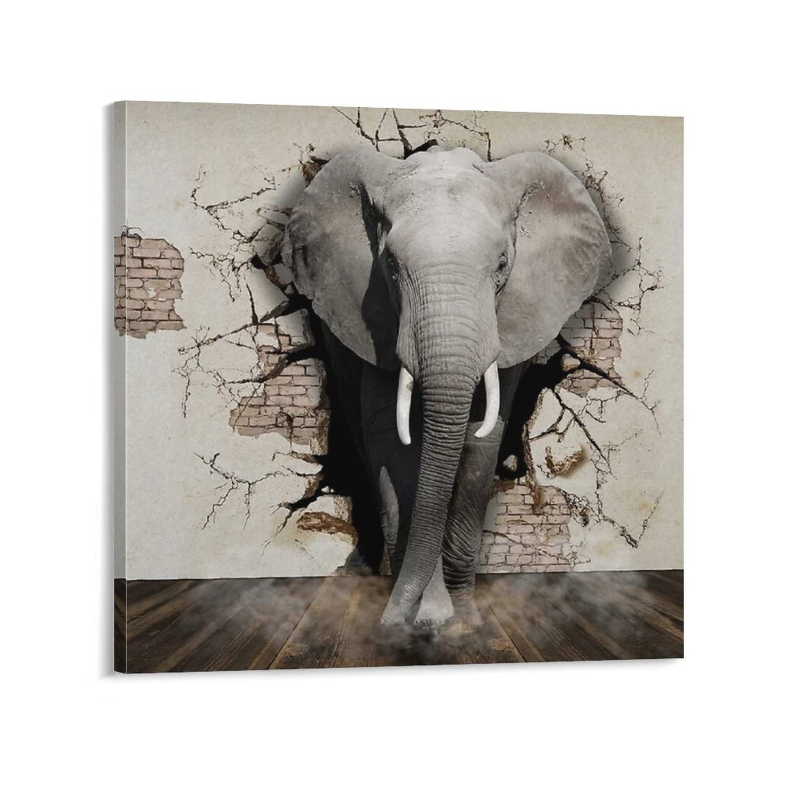 Modern Abstract Elephant Canvas Print Wall Art - 12x12 Inch (30x30cm) Stretched Framed Oil Painting for Living Room, Bedroom, Kitchen & Kids Room Decor - Perfect for Contemporary Home & Office Wall Decorations