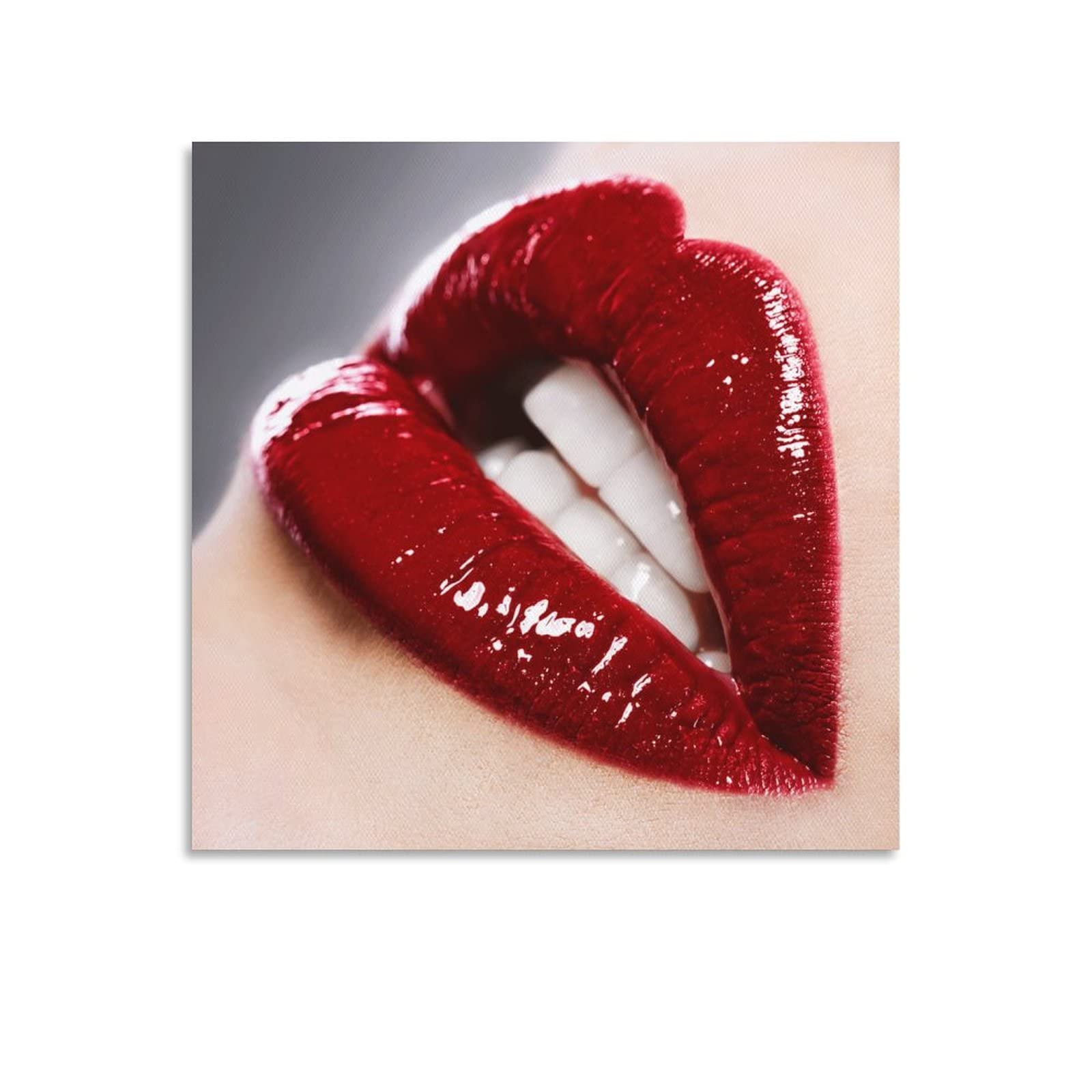 Red Lipstick Canvas Print Wall Art - 20x20 Inch (50x50cm) Modern Decor for Beauty Salon, Living Room & Bedroom - Perfect for Makeup Studios, Home Interior Design & Gift Giving