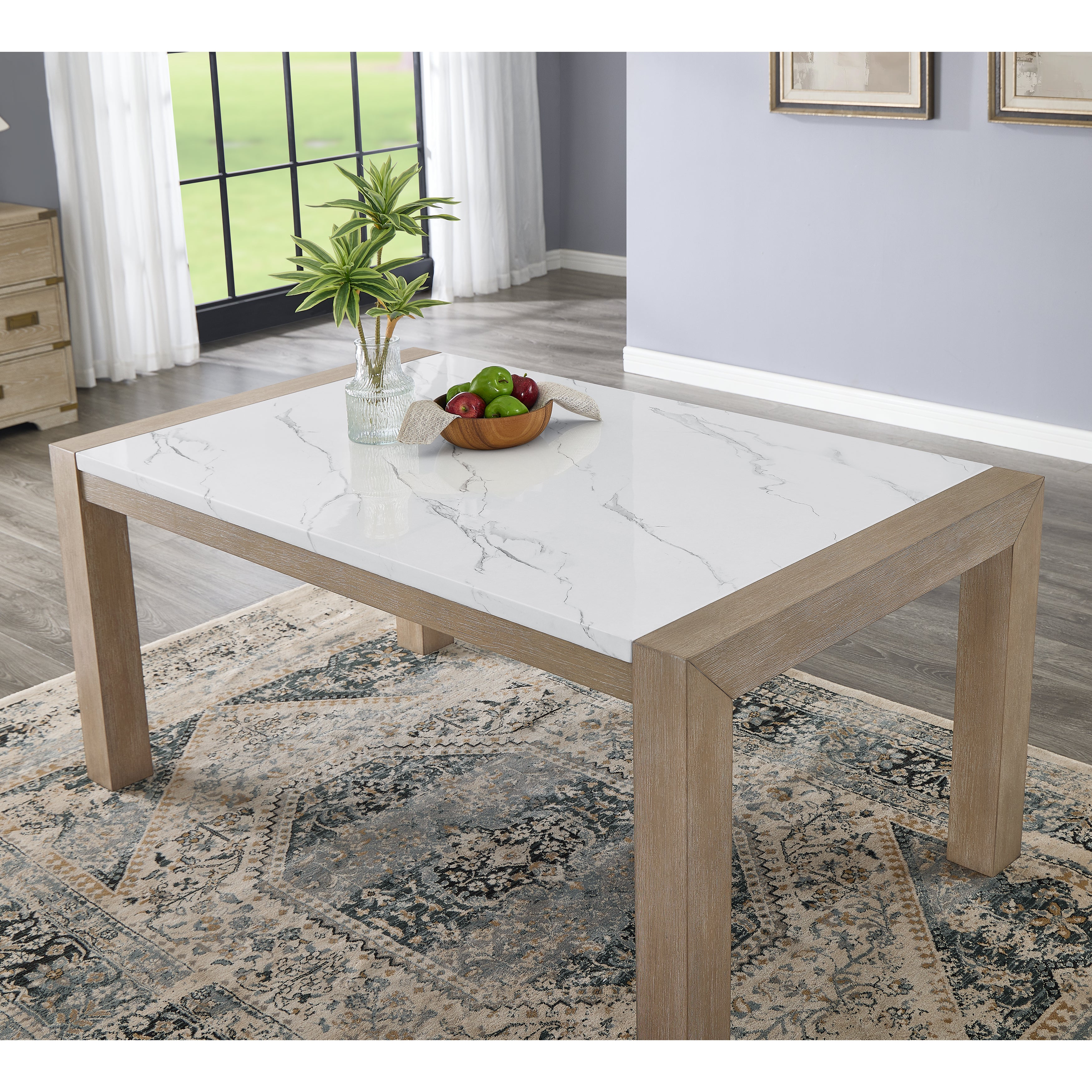 Roundhill Furniture Zelalle 7-Piece Dining Set - White Wired Brushed Finish Table with 6 Chairs | Perfect for Kitchen, Dining Room & Small Space Entertaining