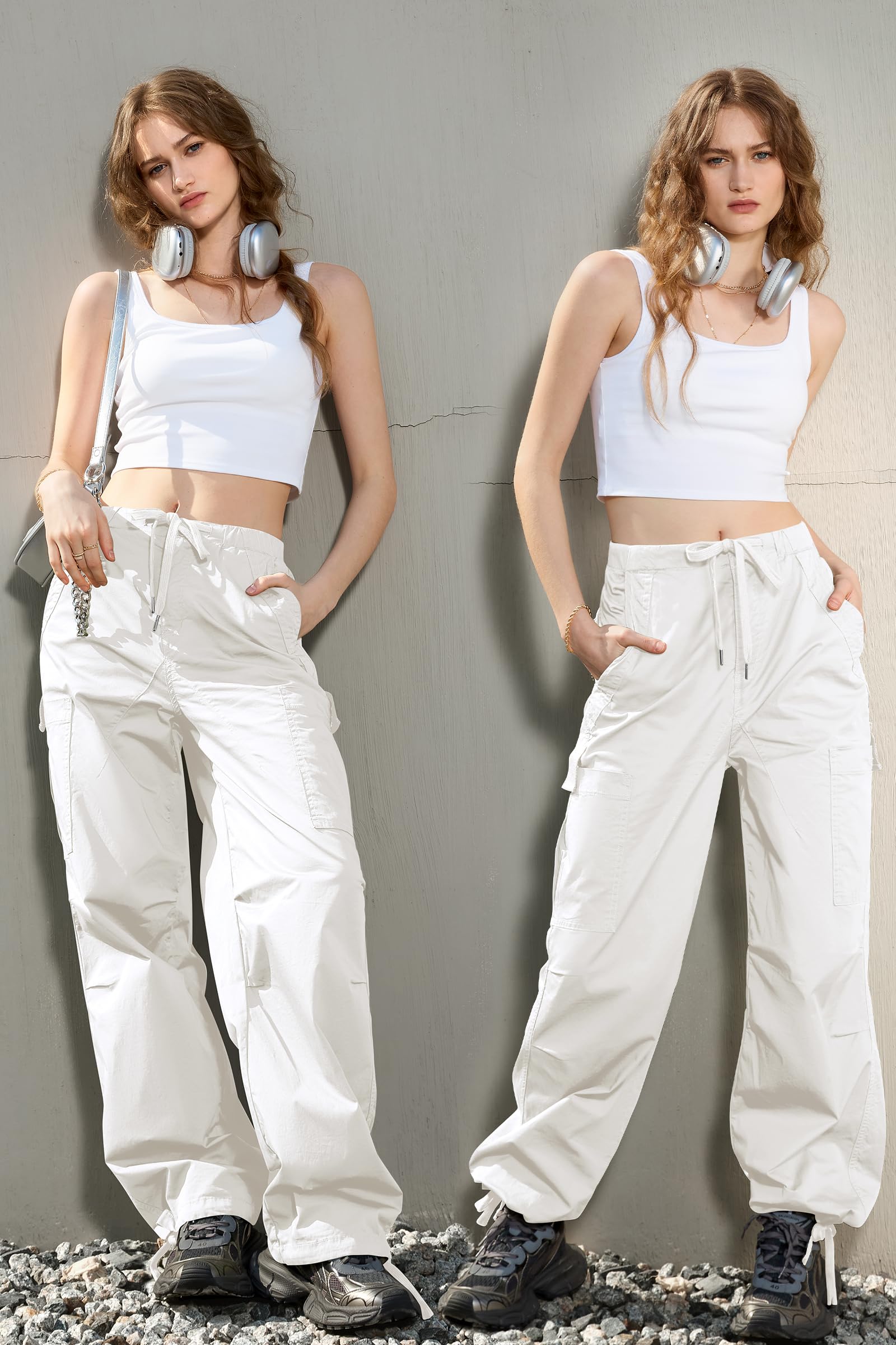 IVIR Women's Cargo Pants - High Waisted Baggy Parachute Pants with 6 Pockets | Y2K Streetwear Joggers for Casual Wear, Outdoor Activities & Urban Fashion