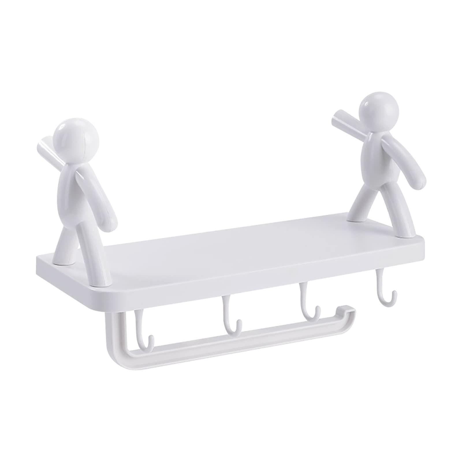 Yepzin Wall Mounted Floating Shelves - Adhesive Bathroom Shelf for Living Room, Bedroom, Kitchen Storage - Humanoid Design Display Shelf (White) - Perfect for Organizing Toiletries, Decor & Small Items