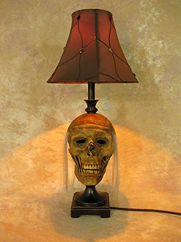 Gothic Desk Lamp with Life-Size Skull Base & Antique Shade - Perfect for Halloween Decor, Horror Room Theme, and Dark Academia Study Setup