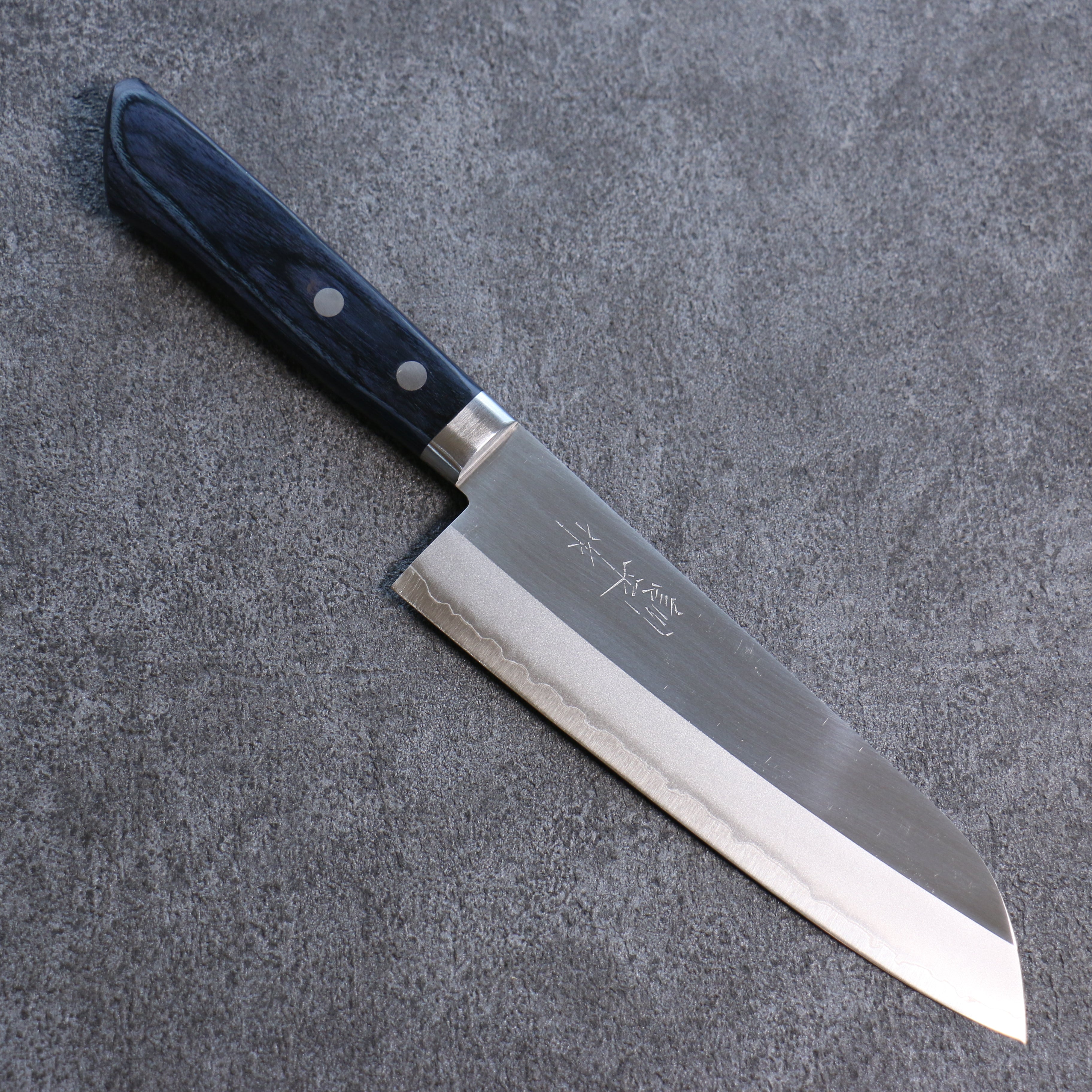 Premium Kunihira VG1 Santoku Knife 170mm - Japanese Migaki Finished Blade with Navy Blue Pakkawood Handle - Perfect for Slicing, Dicing & Chopping Vegetables, Meat & Fish in Professional & Home Kitchens