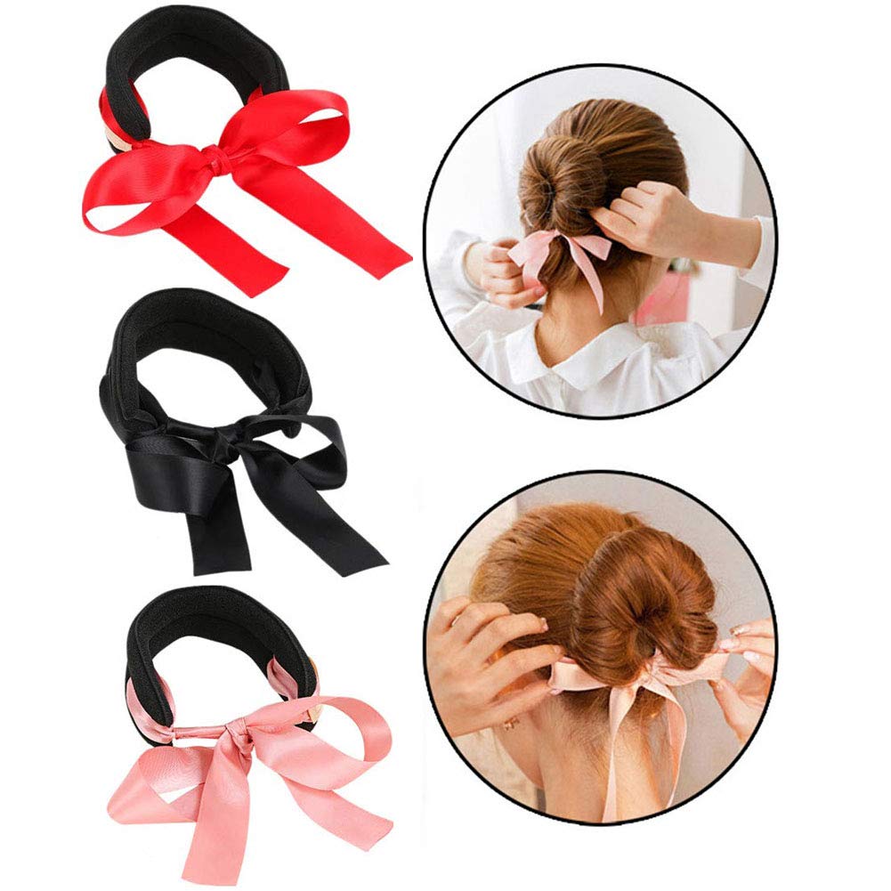 6 Pcs Ribbon Bow Hair Bun Maker Sponge - Magic French Twist Bun Holder, Hair Donuts for Updo & Chignon - Hair Styling Tool for Women & Girls (Random Colors) - Perfect for Parties, Weddings & Everyday Hairstyles
